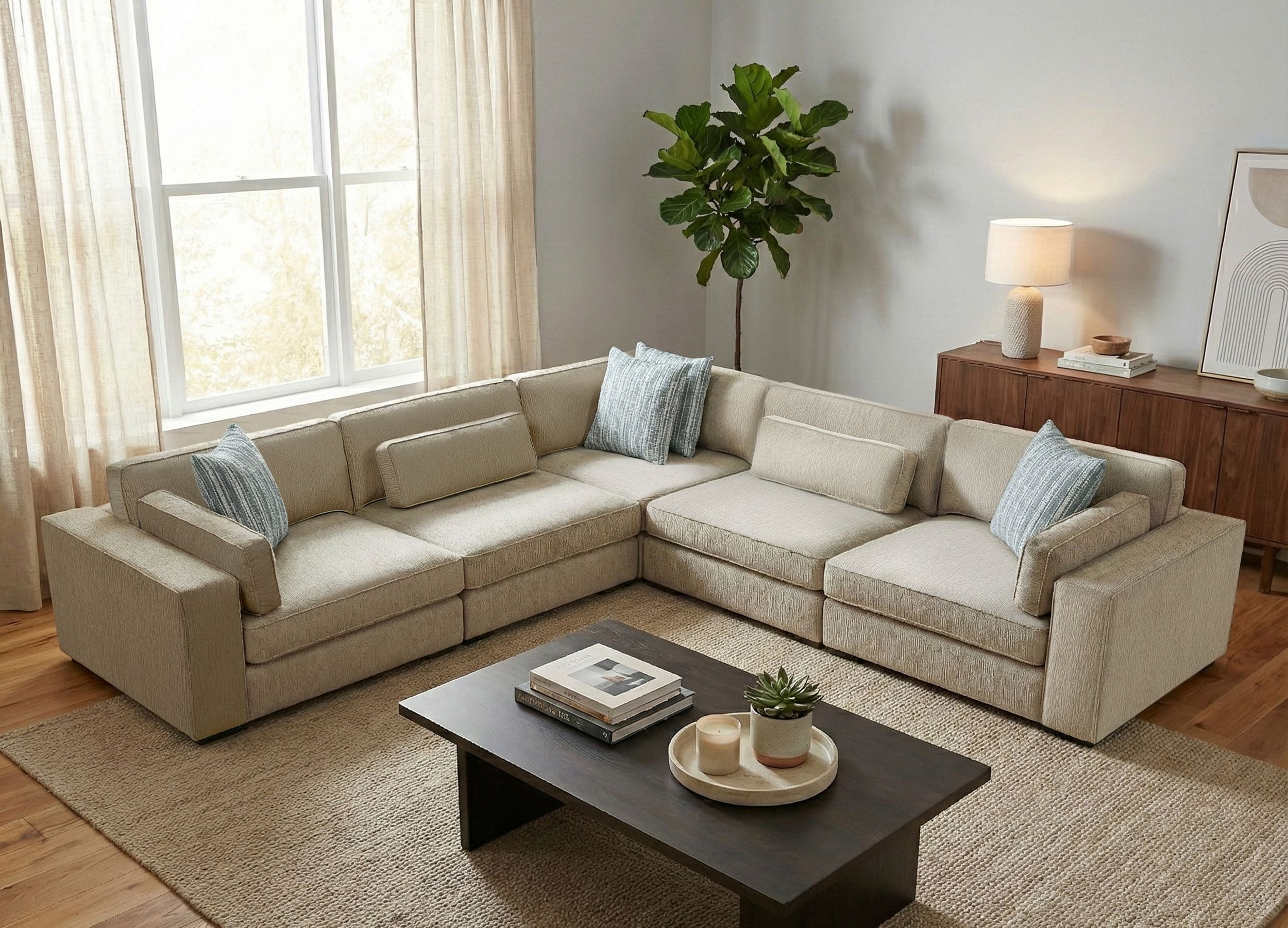 Mila L-Shaped Chenille 4‑Piece Modular Sectional