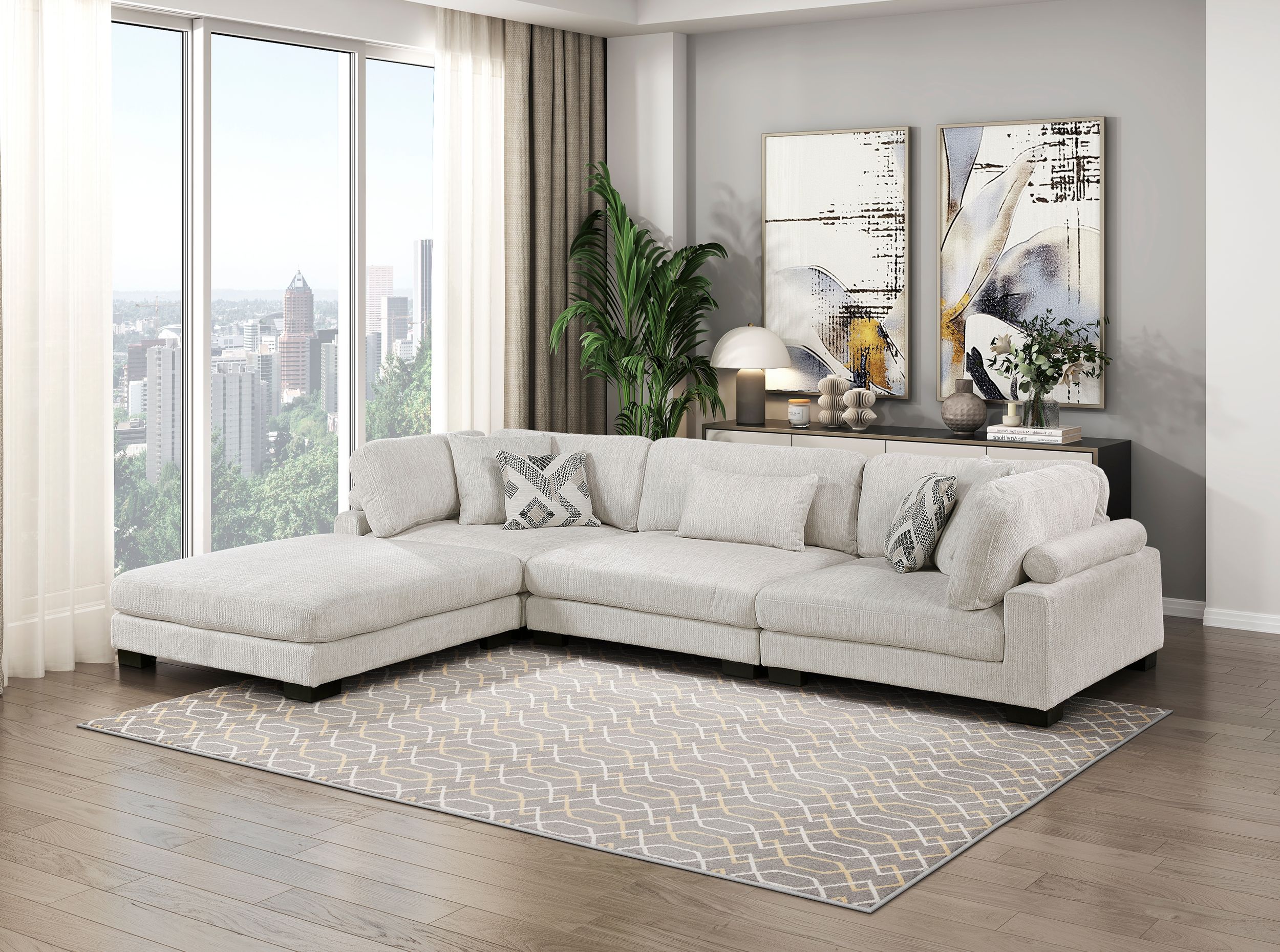 Tinley Microfiber 4‑Piece Double Chaise Modular Sofa