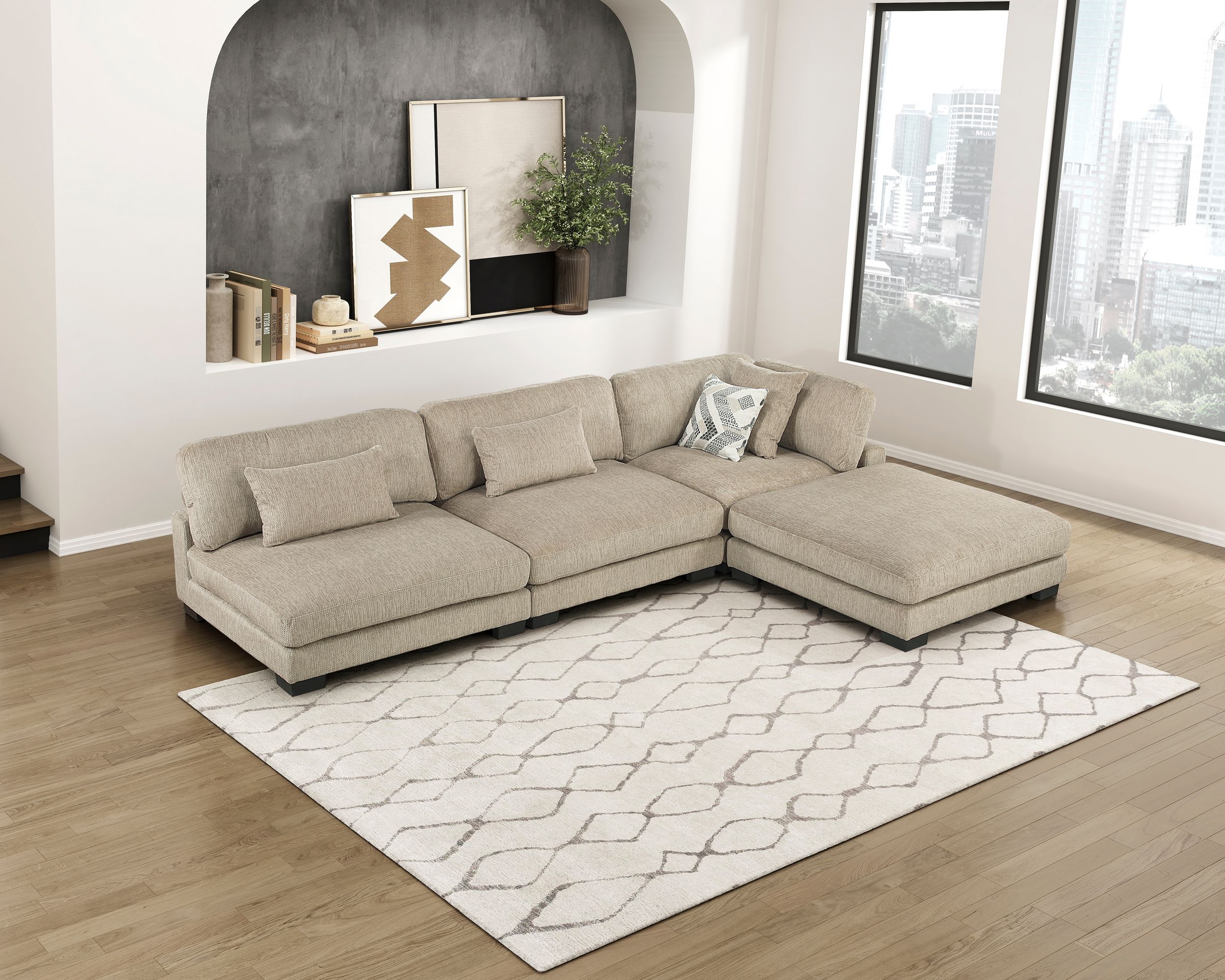 Tinley Microfiber 4‑Piece Double Chaise Modular Sofa