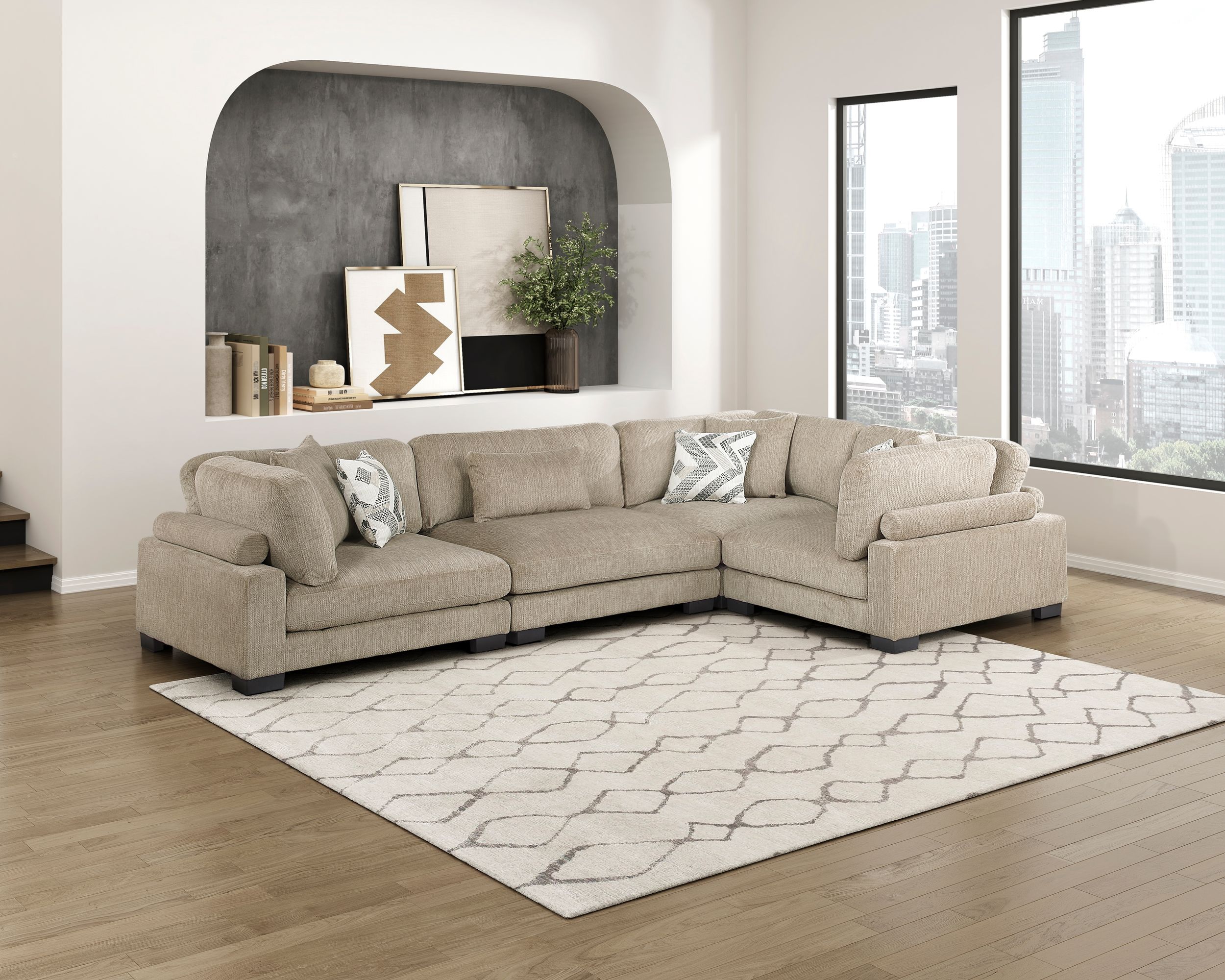 Tinley L-Shaped Microfiber 5‑Piece Modular Sectional