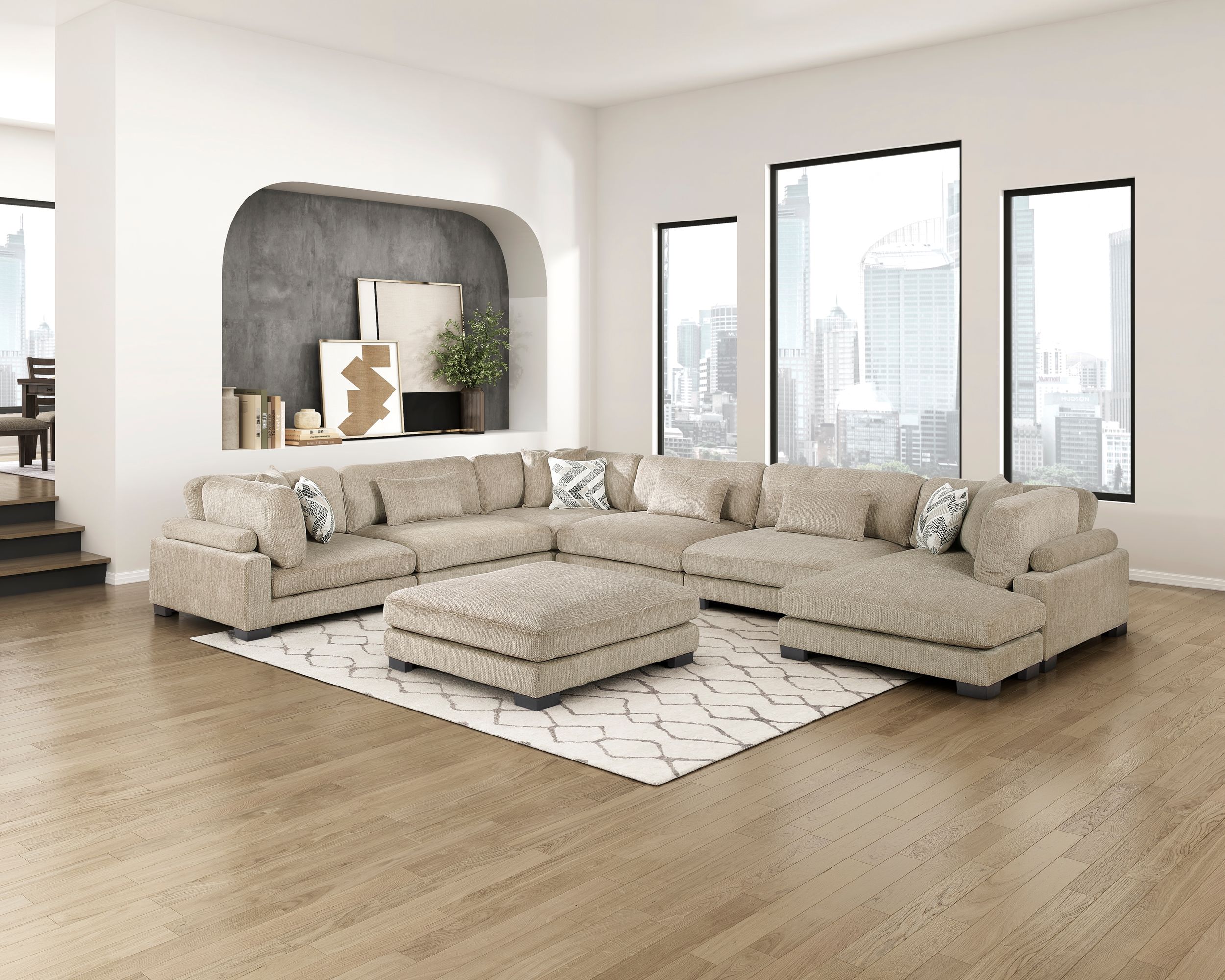Tinley Microfiber 4‑Piece Double Chaise Modular Sofa