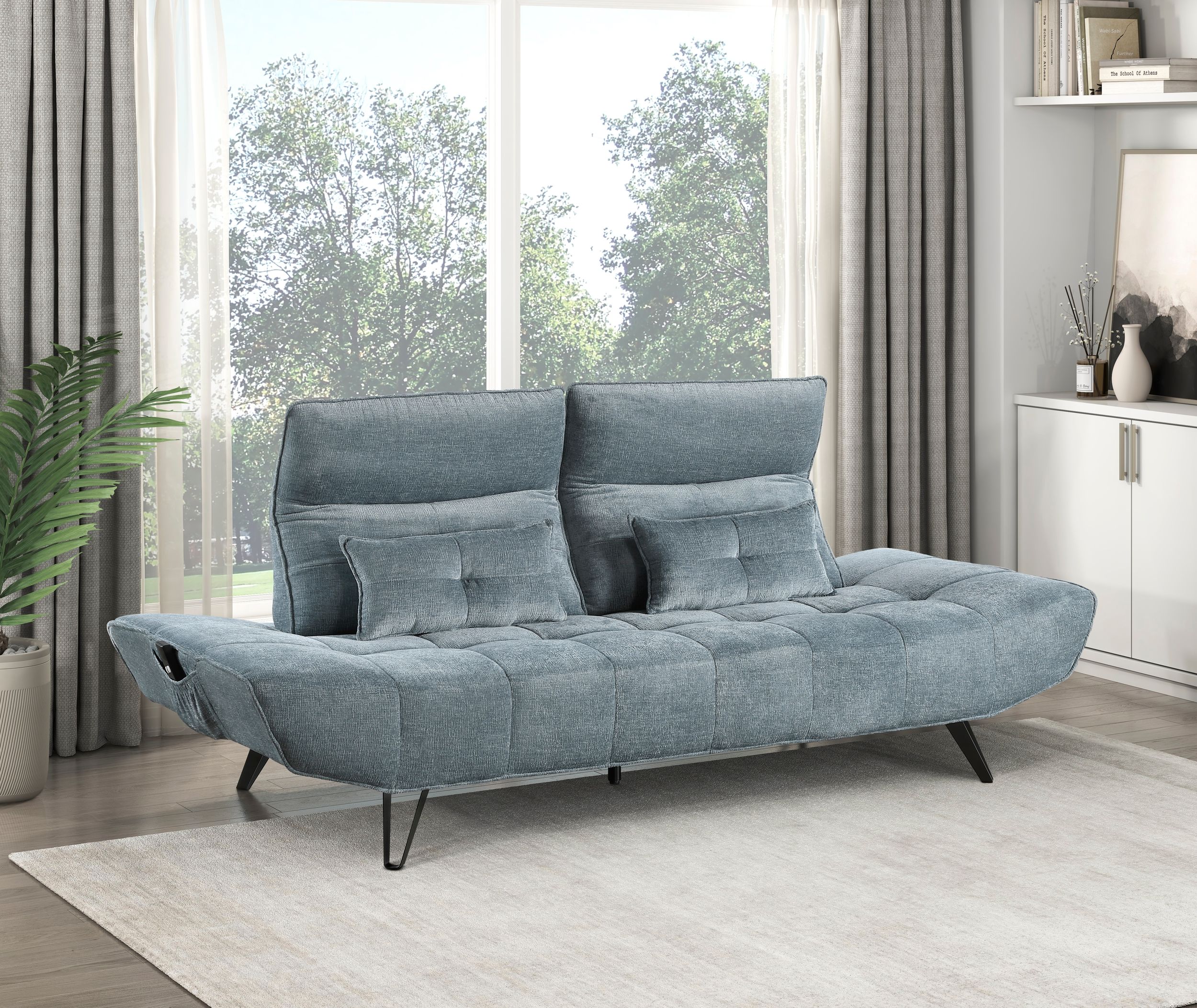 Quonsett Chenille Sofa with Power Adjustable Seat Depth & Manual Adjustable Headrests