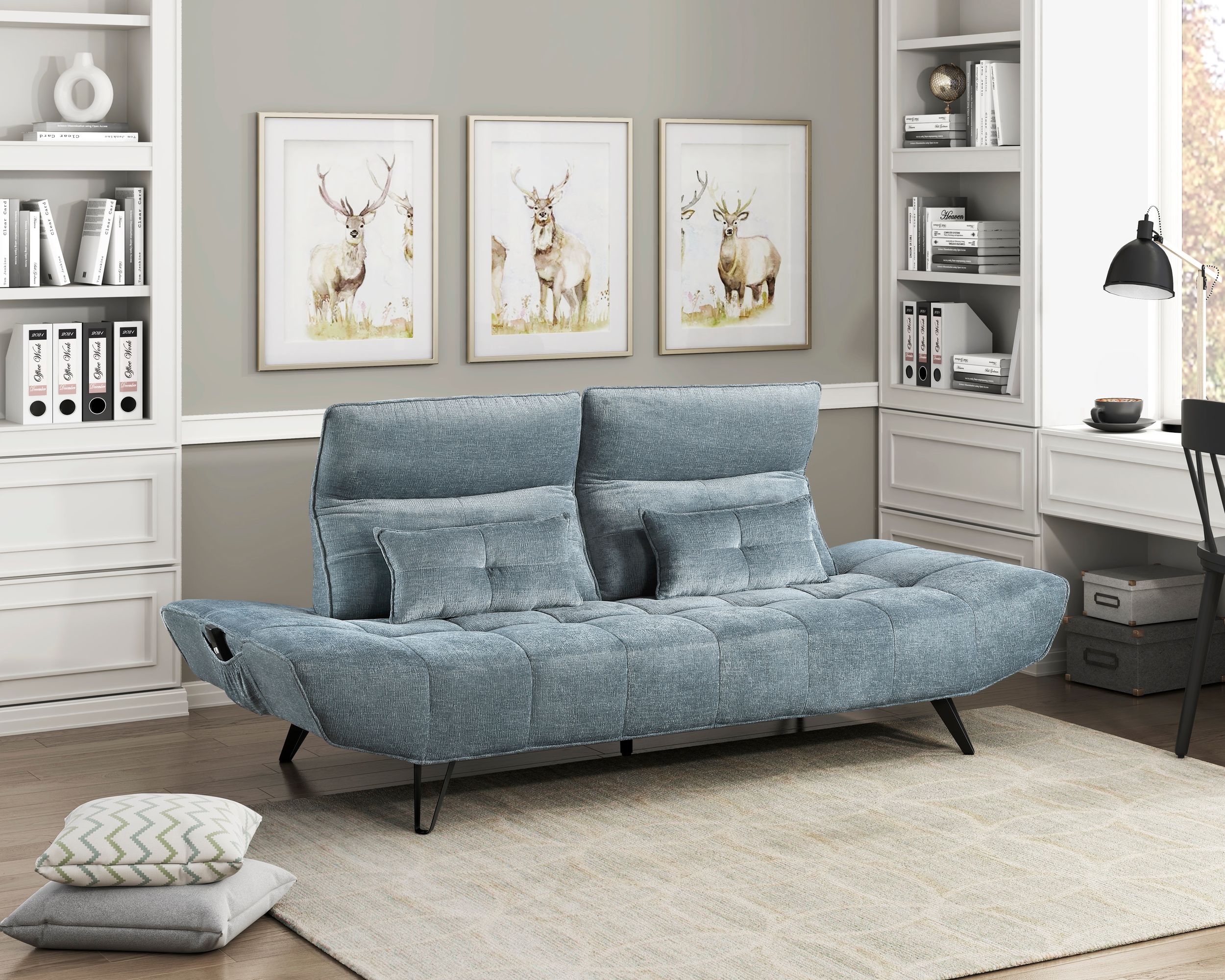 Quonsett Chenille Sofa with Power Adjustable Seat Depth & Manual Adjustable Headrests