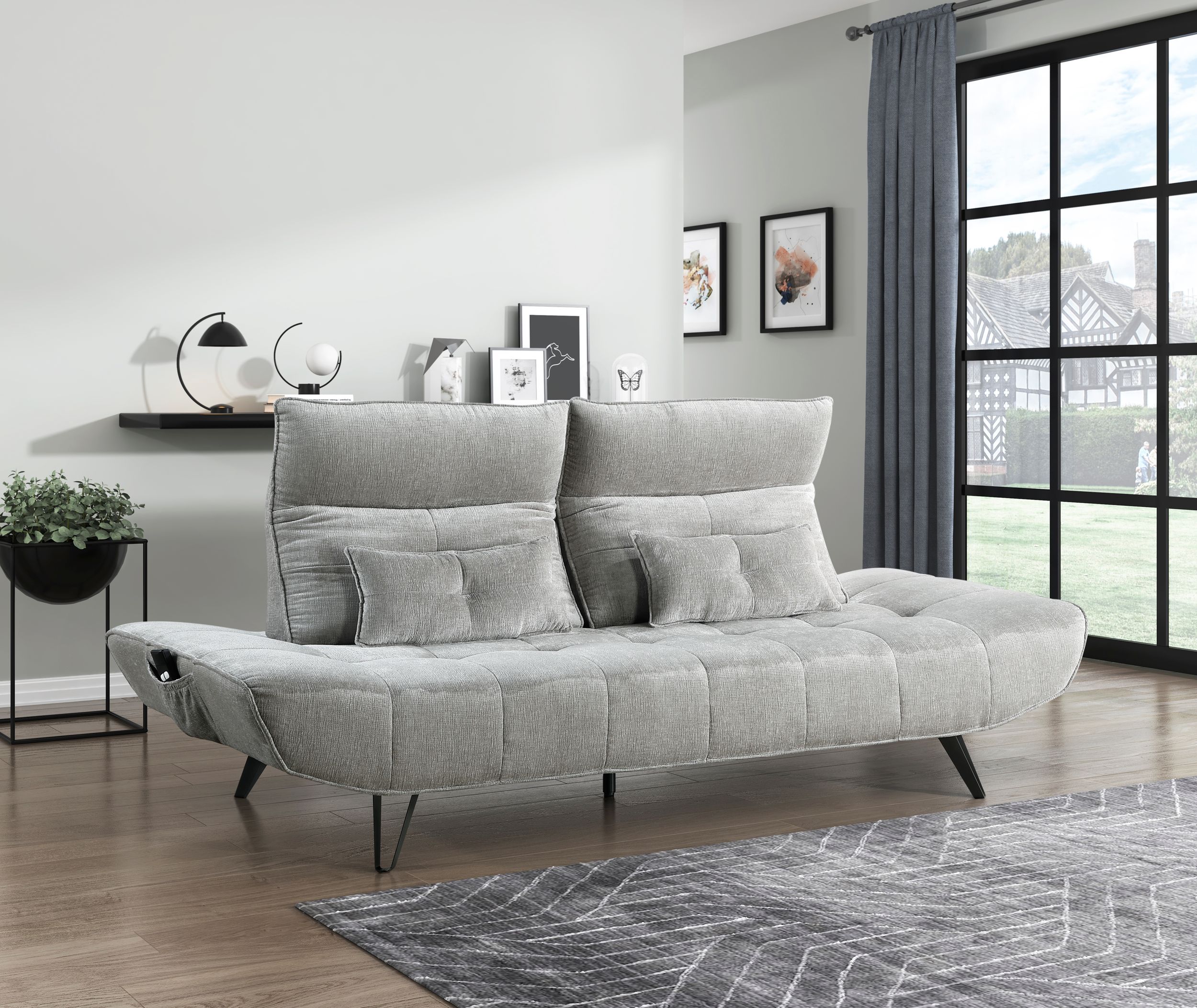 Quonsett Chenille Sofa with Power Adjustable Seat Depth & Manual Adjustable Headrests