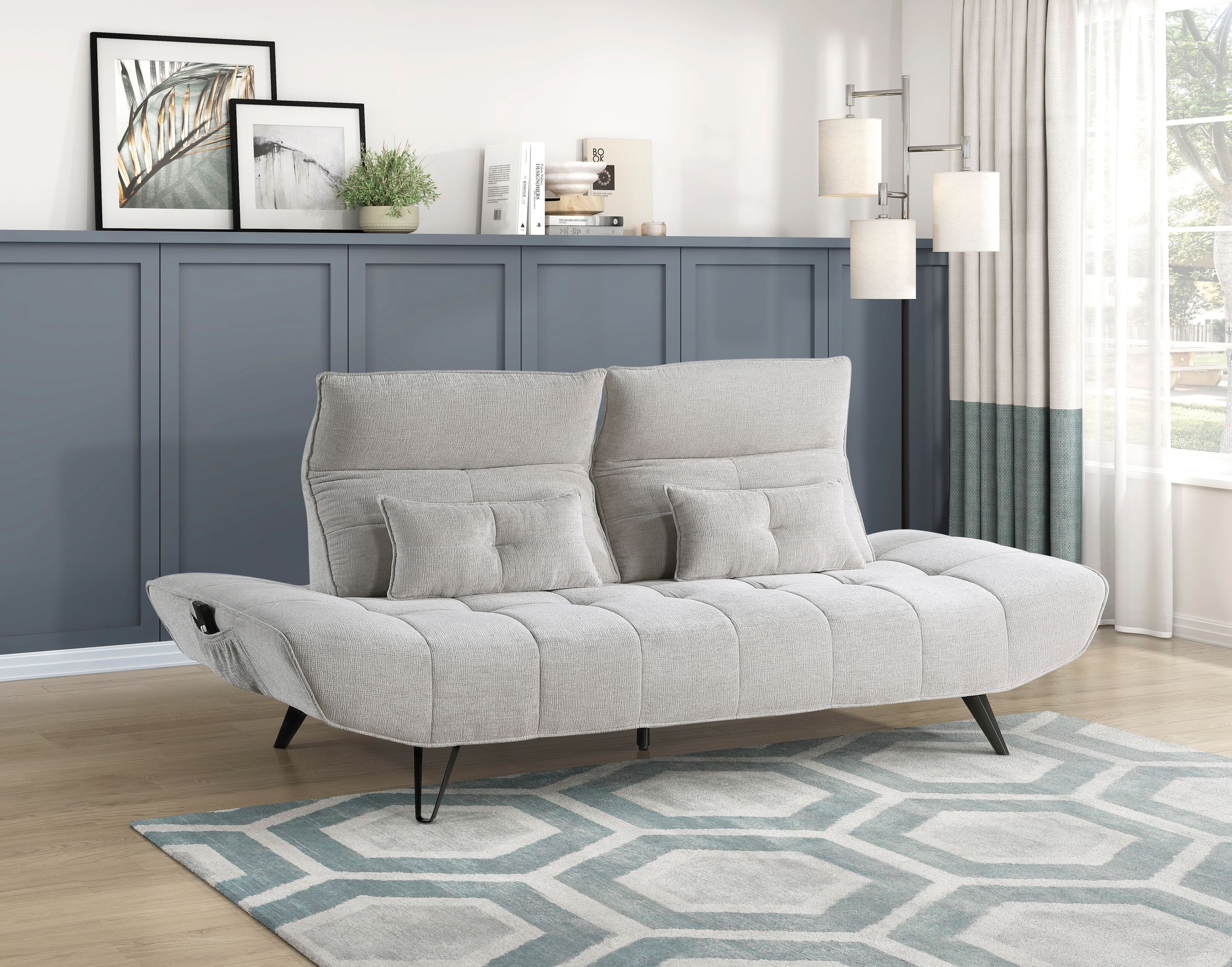 Quonsett Chenille Sofa with Power Adjustable Seat Depth & Manual Adjustable Headrests