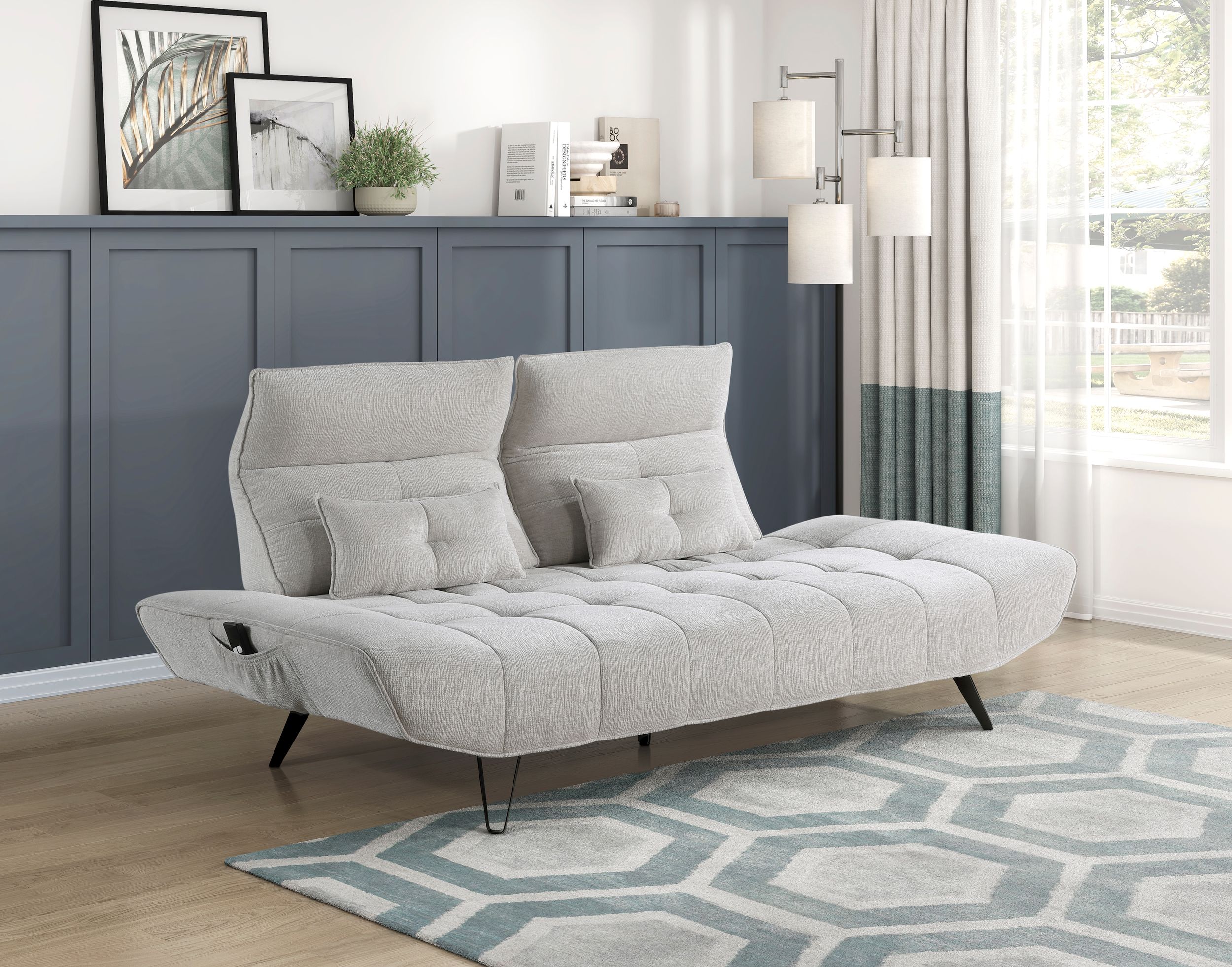 Quonsett Chenille Sofa with Power Adjustable Seat Depth & Manual Adjustable Headrests