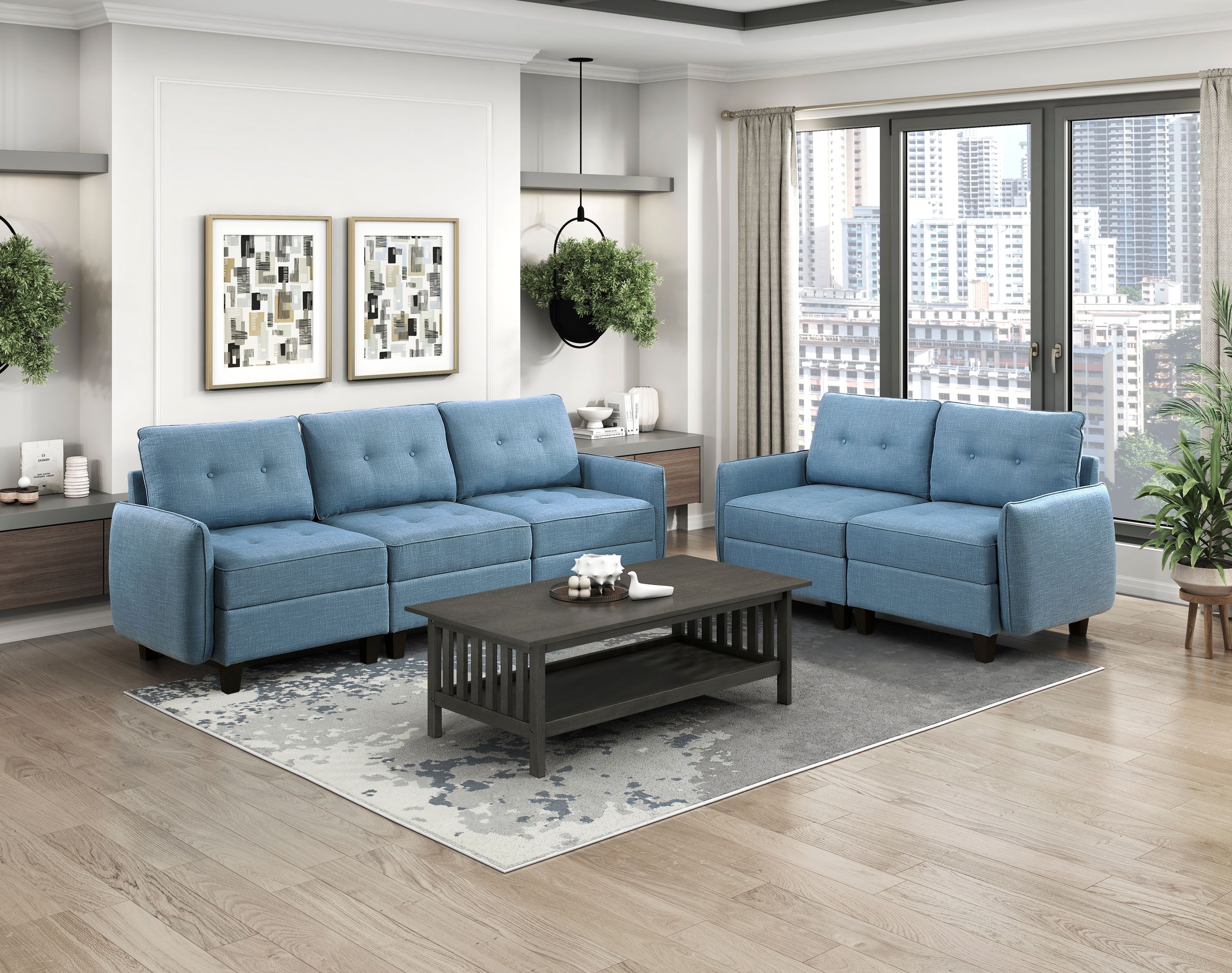 Garren L-Shaped Polyester 5‑Piece Modular Sectional with Storage