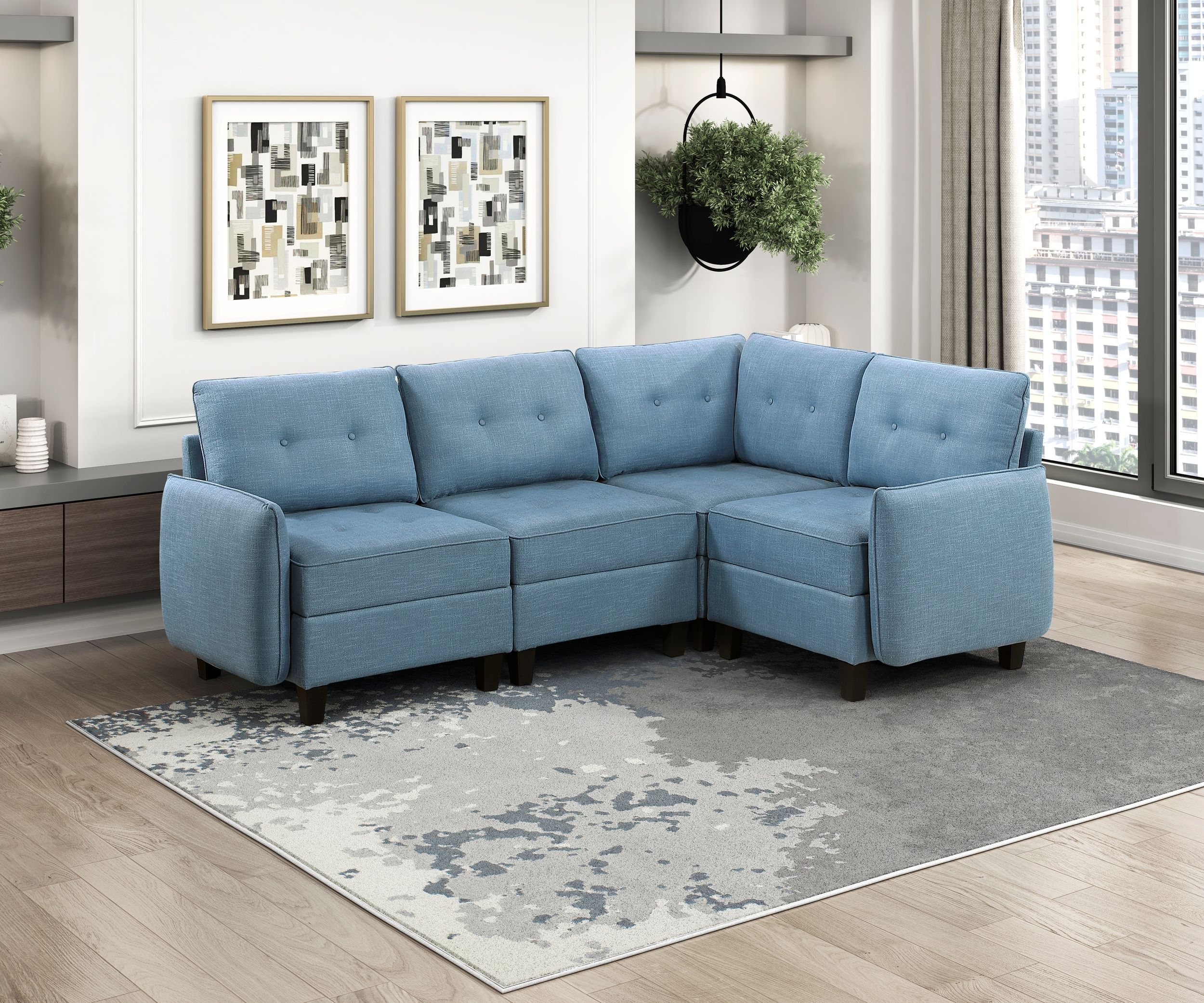 Garren L-Shaped Polyester 5‑Piece Modular Sectional with Storage