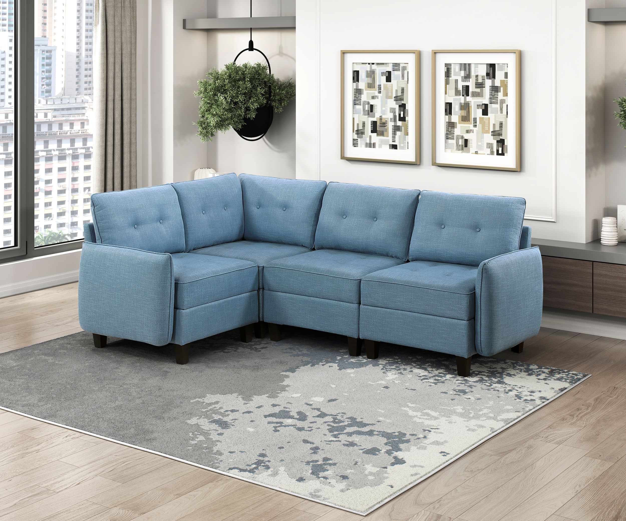 Garren U-Shaped Polyester 7‑Piece Modular Sectional with Storage