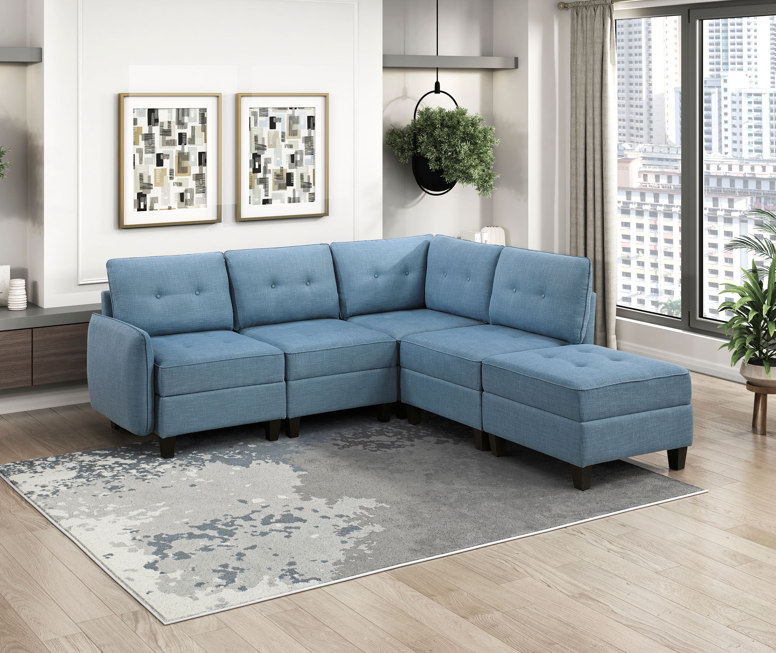 Garren L-Shaped Polyester 5‑Piece Modular Sectional with Storage