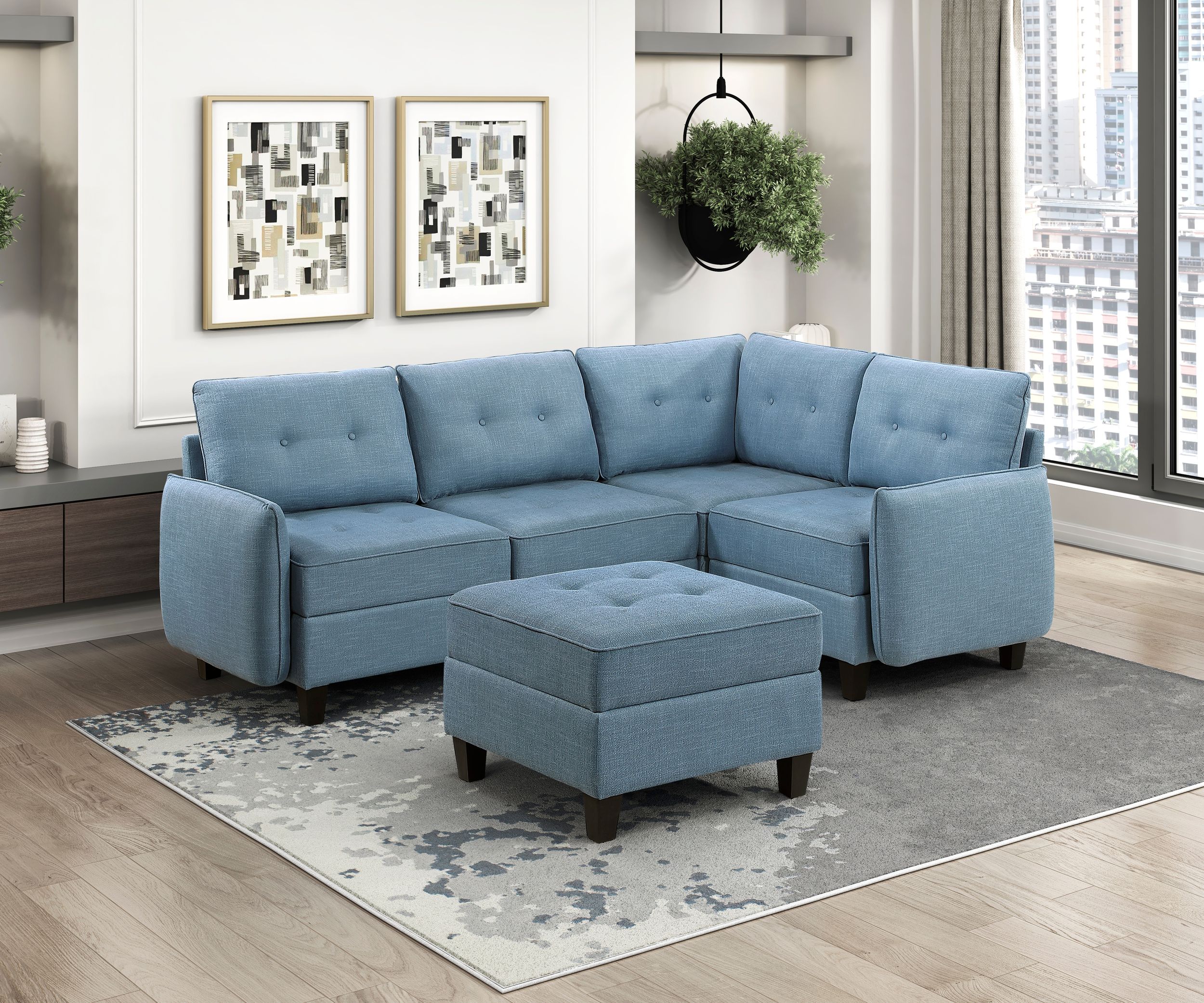 Garren L-Shaped Polyester 5‑Piece Modular Sectional with Storage