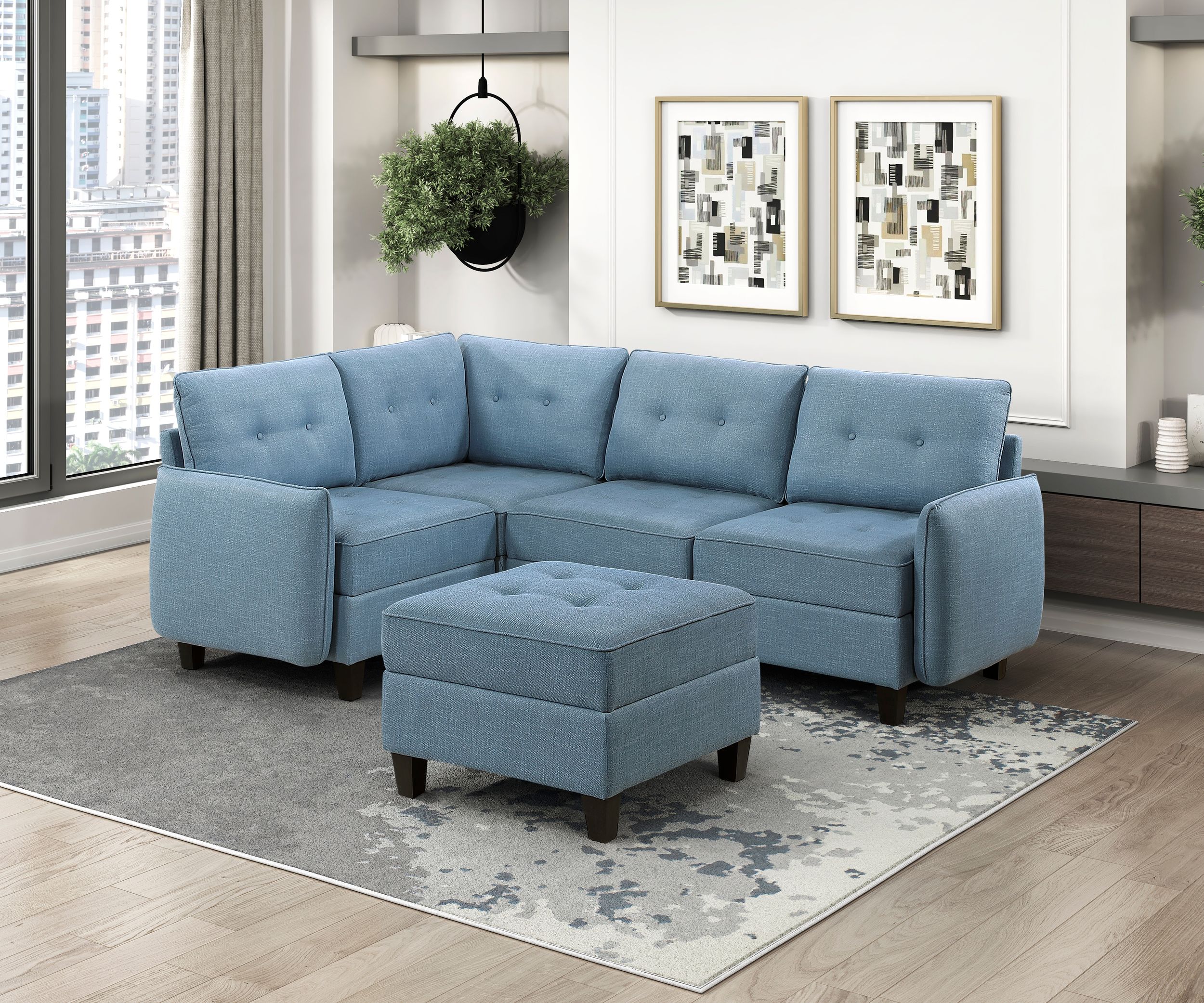 Garren L-Shaped Polyester 5‑Piece Modular Sectional with Storage