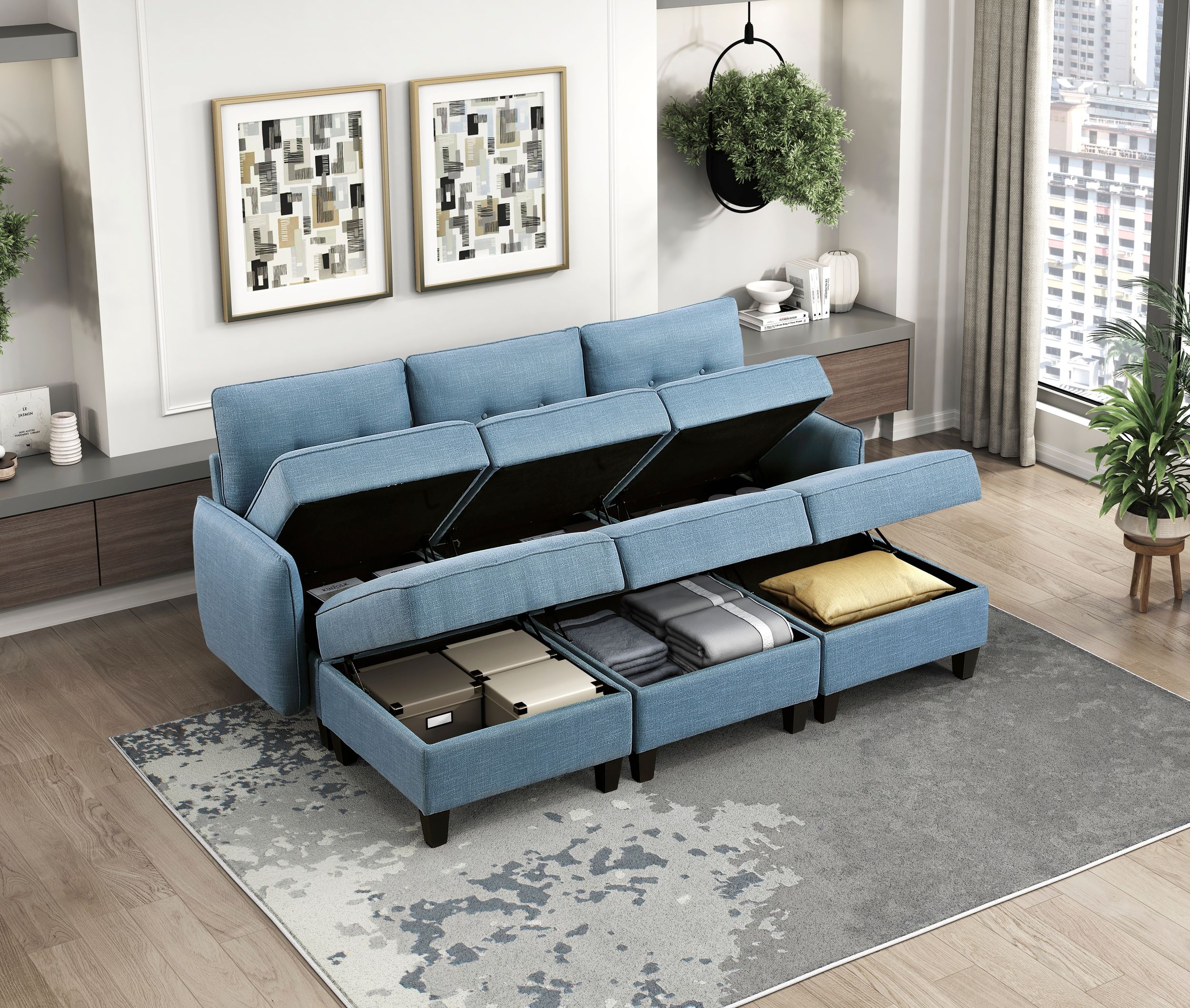 Garren L-Shaped Polyester 5‑Piece Modular Sectional with Storage