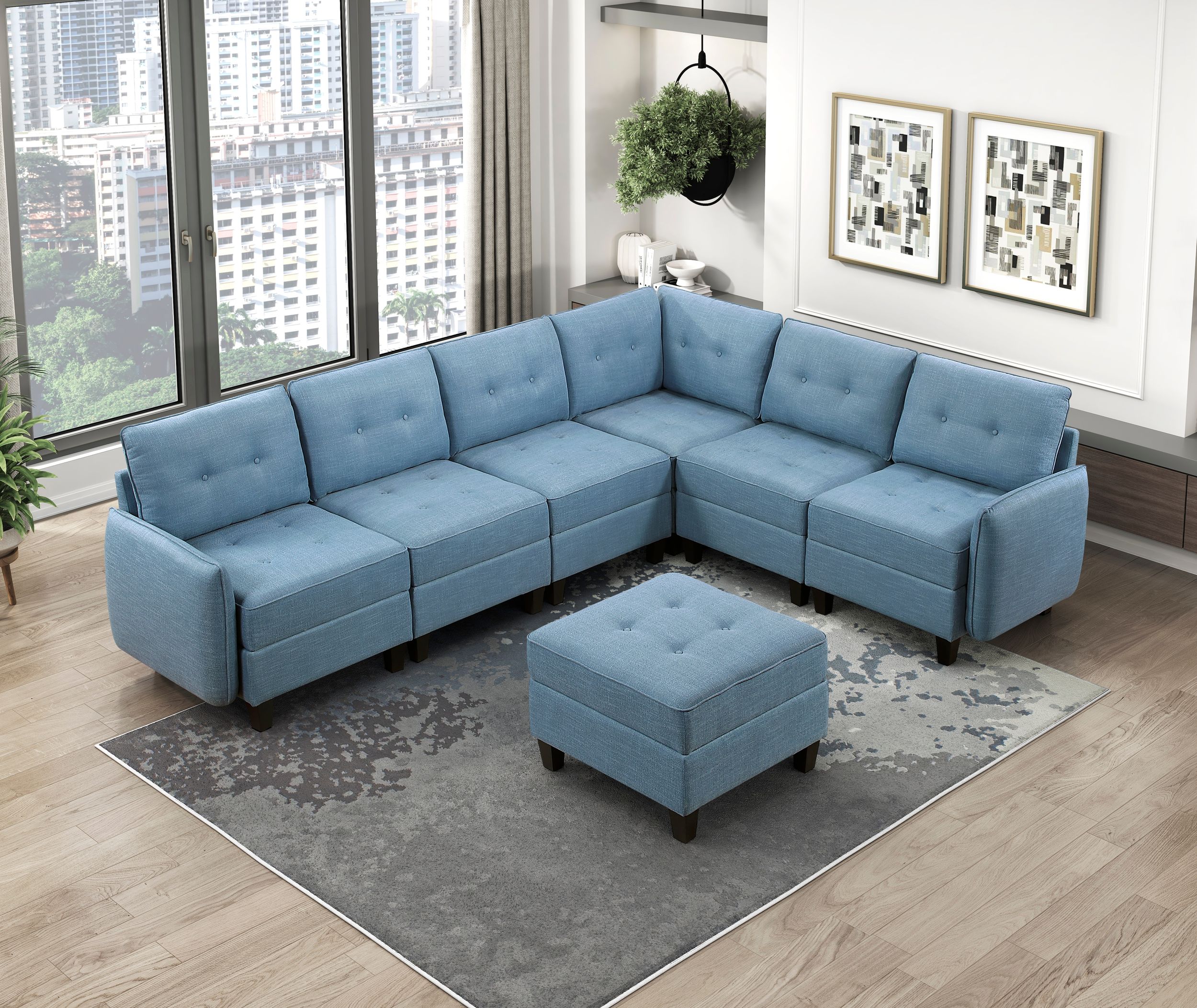 Garren L-Shaped Polyester 5‑Piece Modular Sectional with Storage