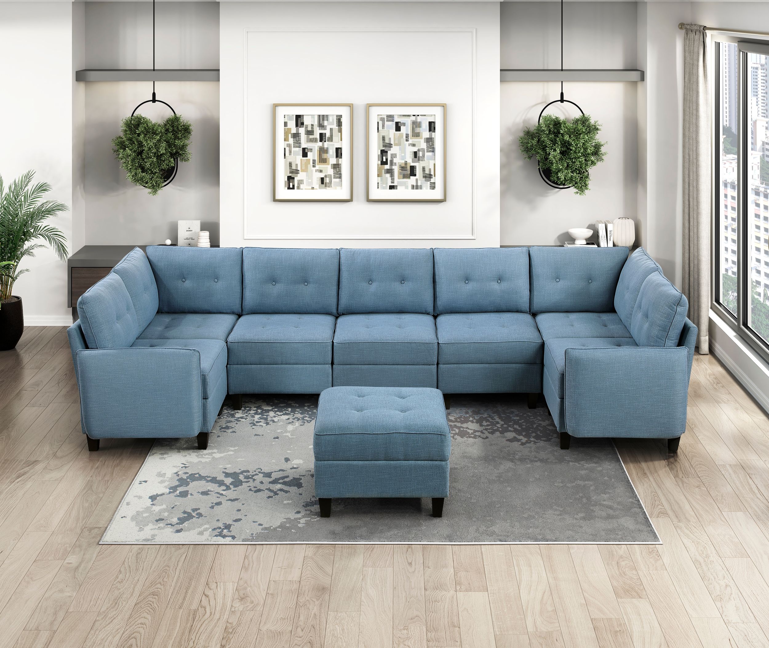 Garren L-Shaped Polyester 5‑Piece Modular Sectional with Storage