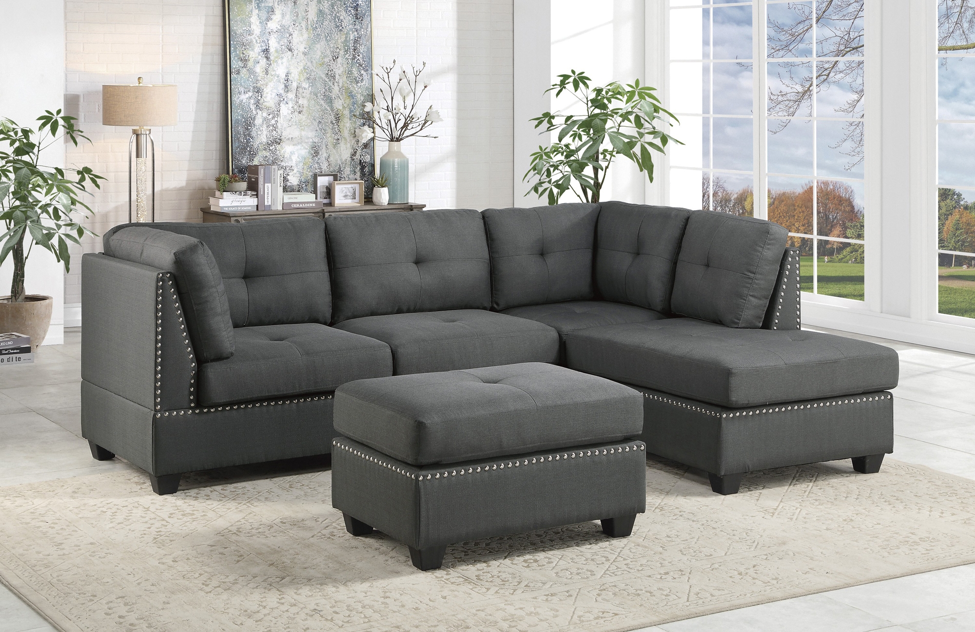 Lexicon Dasha Solid Wood and Fabric Upholstered Sectional Sofa