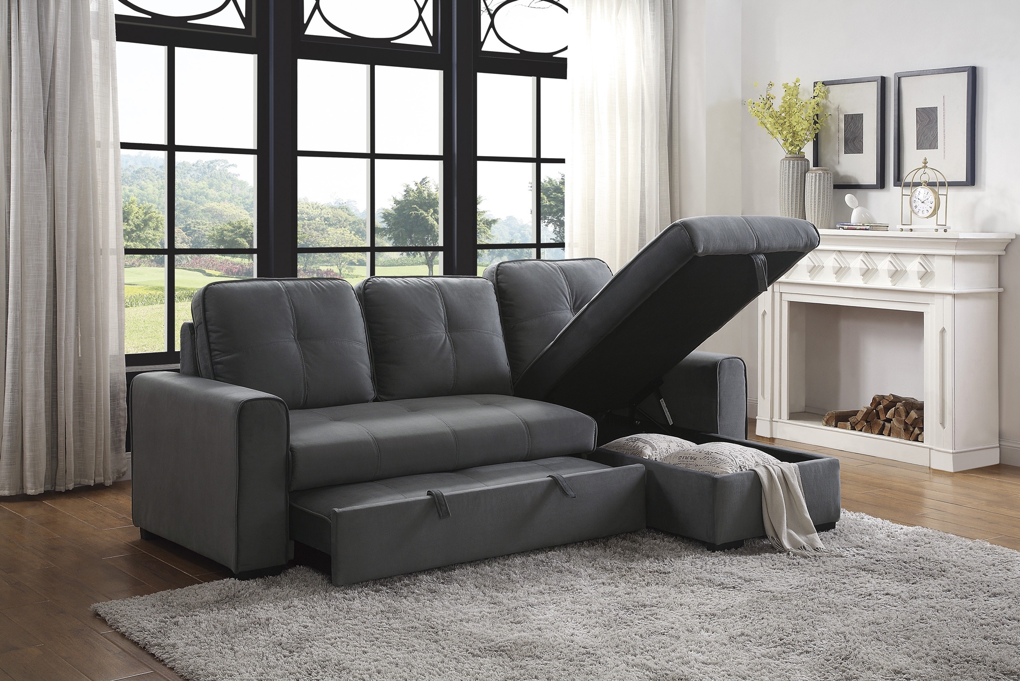 Magnus Fabric Sectional with Pull-out Bed and Hidden Storage