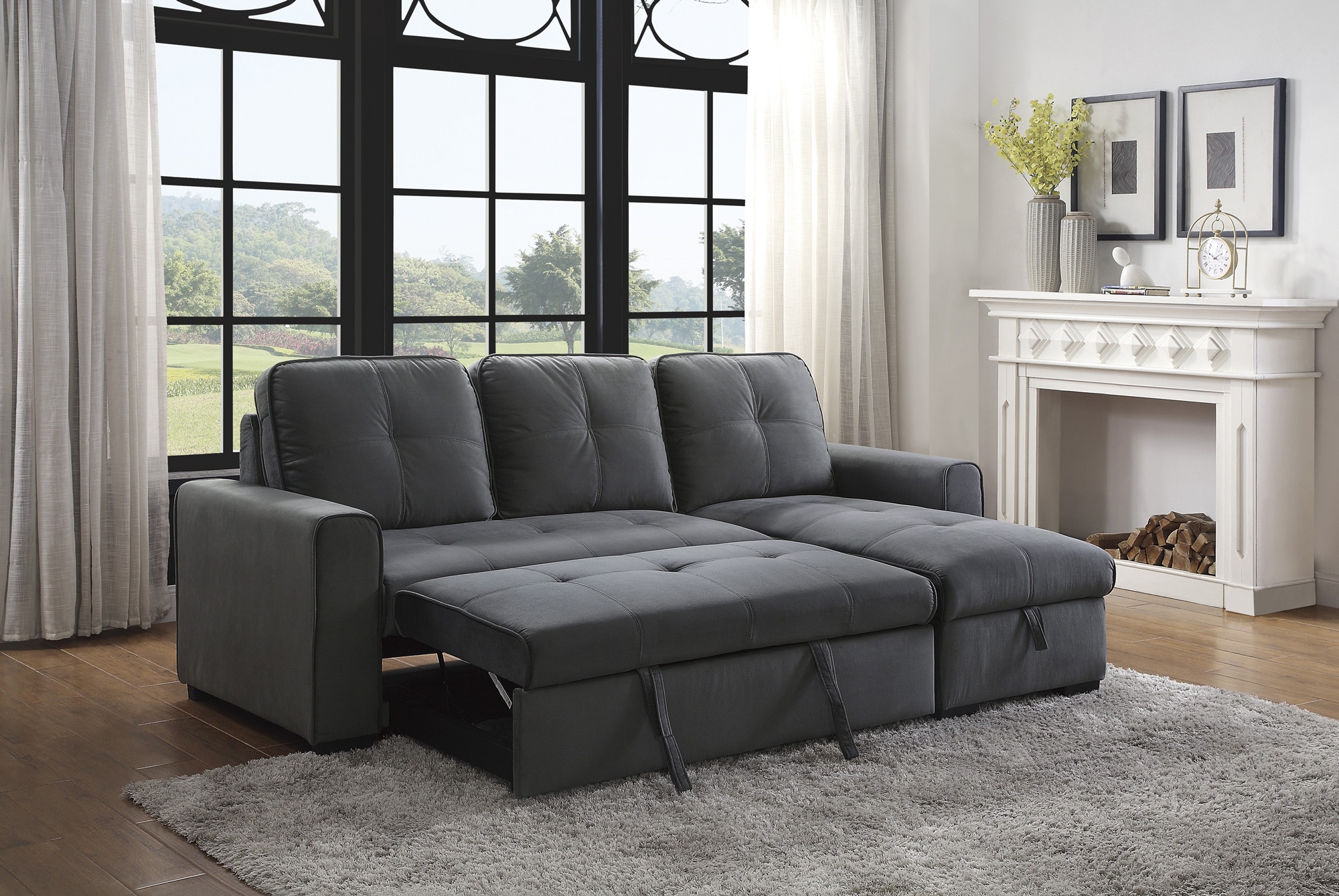 Magnus Fabric Sectional with Pull-out Bed and Hidden Storage