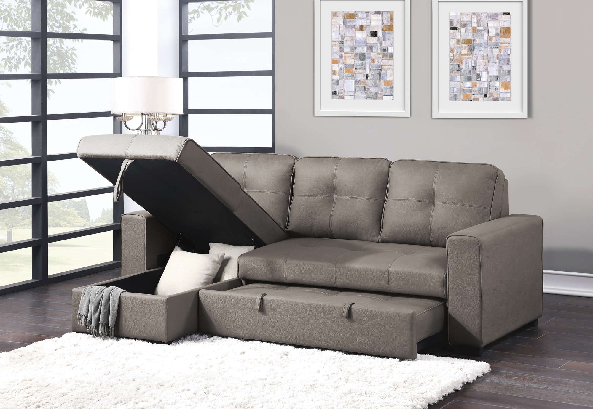 Magnus Polyester Sectional with Pull-out Bed and Hidden Storage