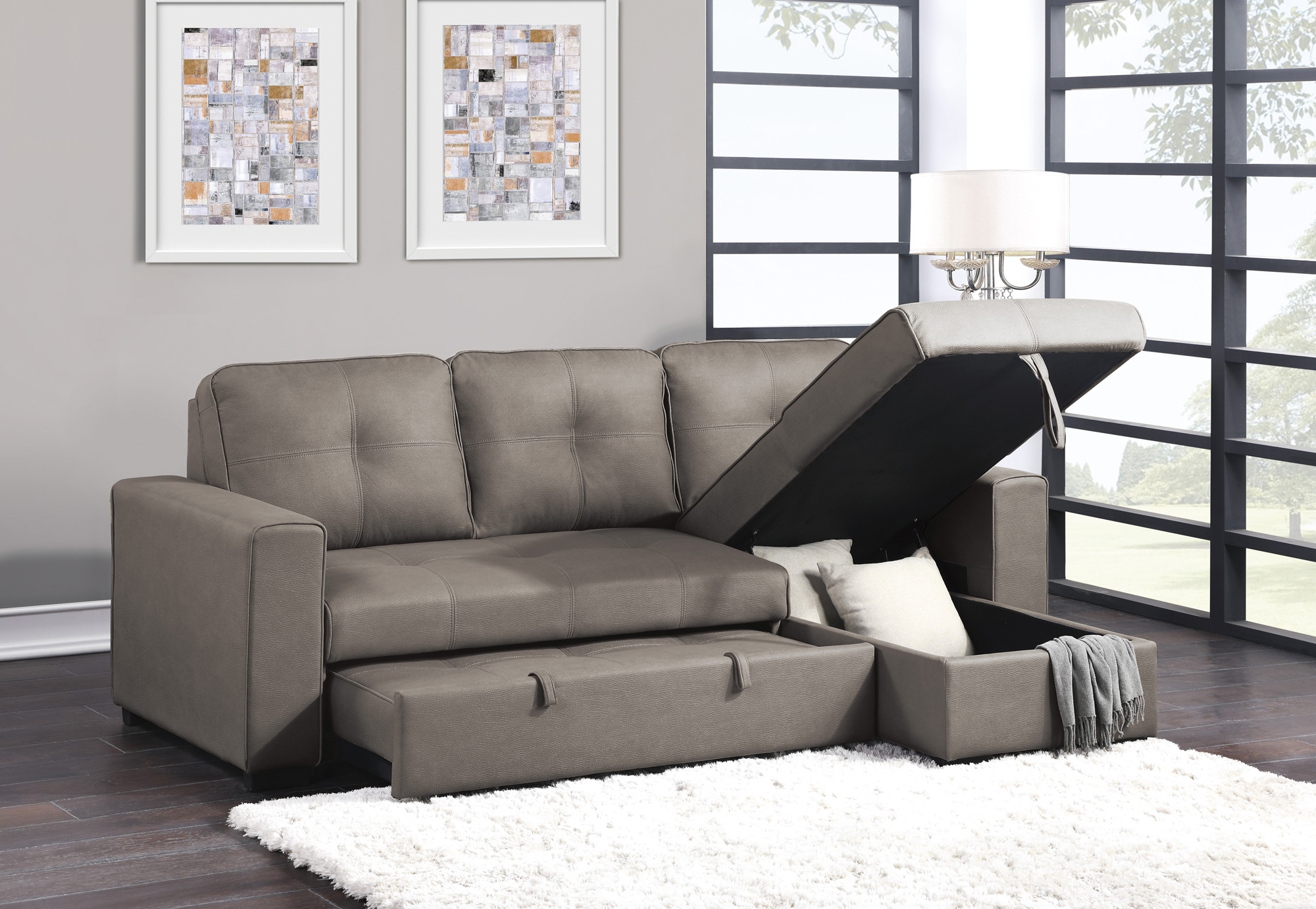 Magnus Polyester Sectional with Pull-out Bed and Hidden Storage