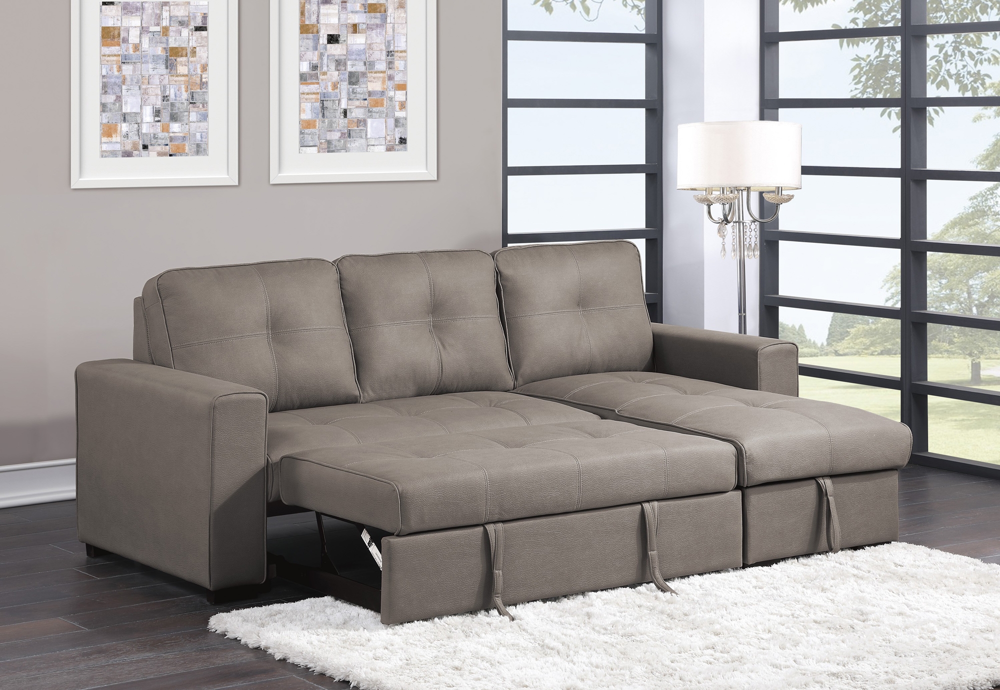 Magnus Polyester Sectional with Pull-out Bed and Hidden Storage