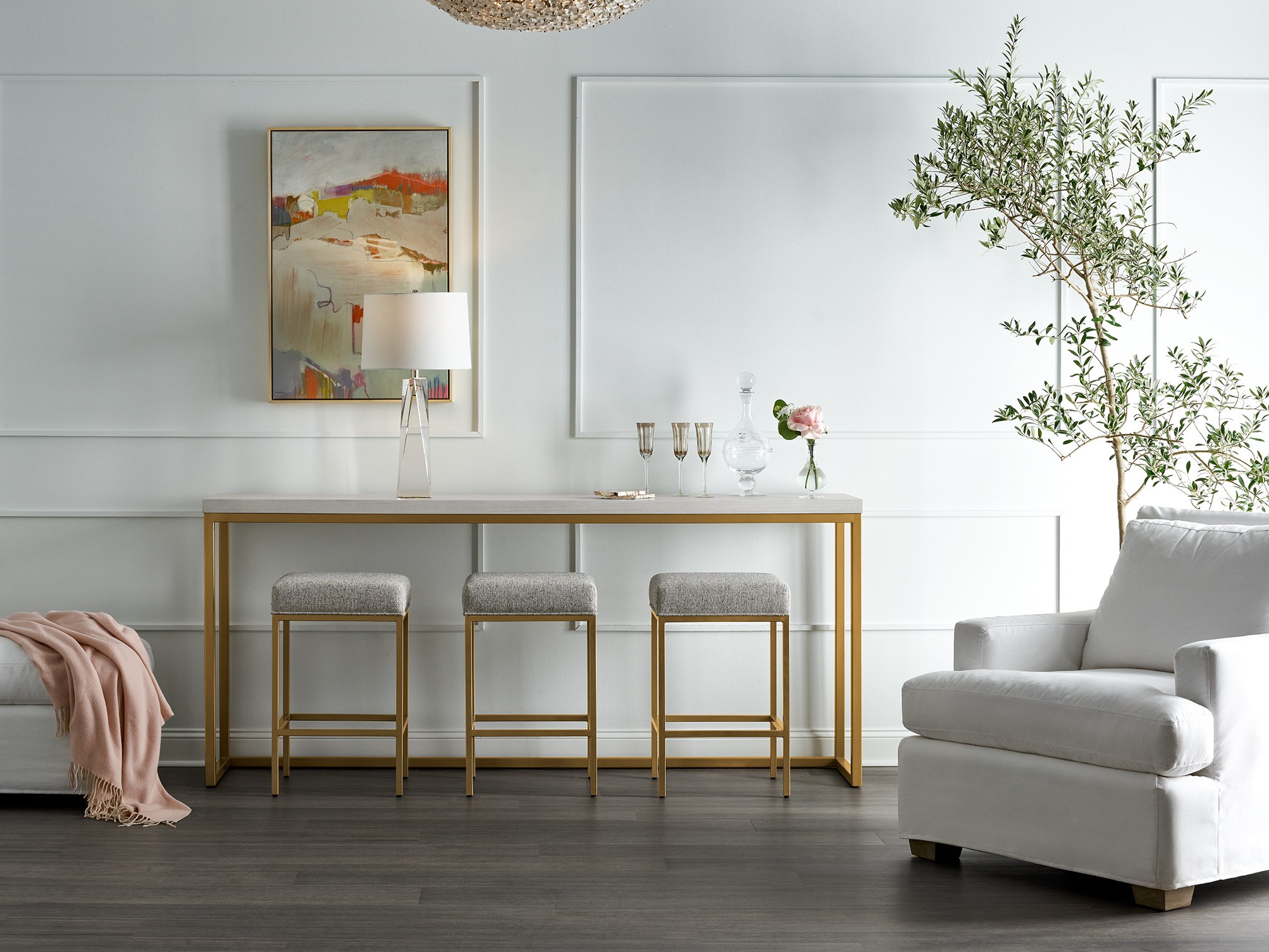 Love Joy Bliss Stone/Metal Console Table w/3 Stools