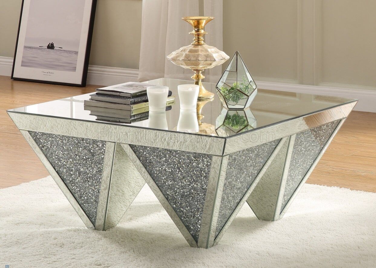 Noralie Mirrored/Faux Diamonds Square Coffee Table