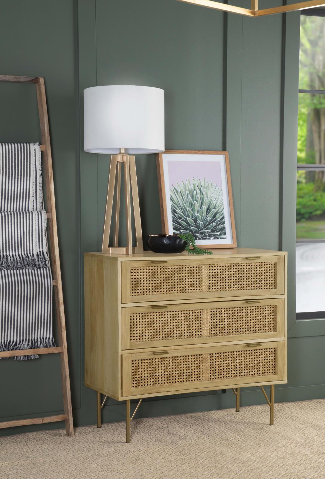 Zamora 3-drawer Wood/Cane Accent Cabinet