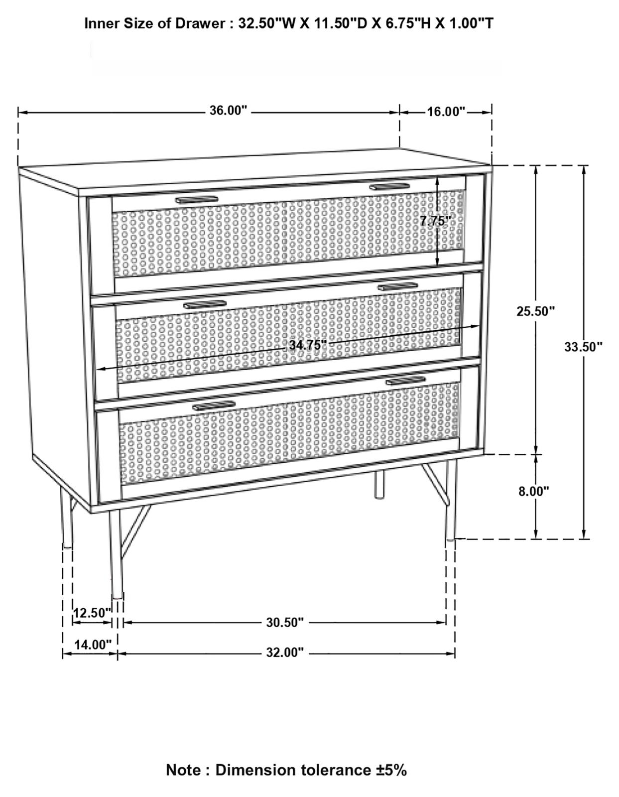 Zamora 3-drawer Wood/Cane Accent Cabinet