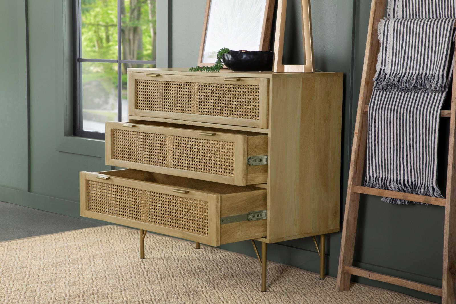 Zamora 3-drawer Wood/Cane Accent Cabinet