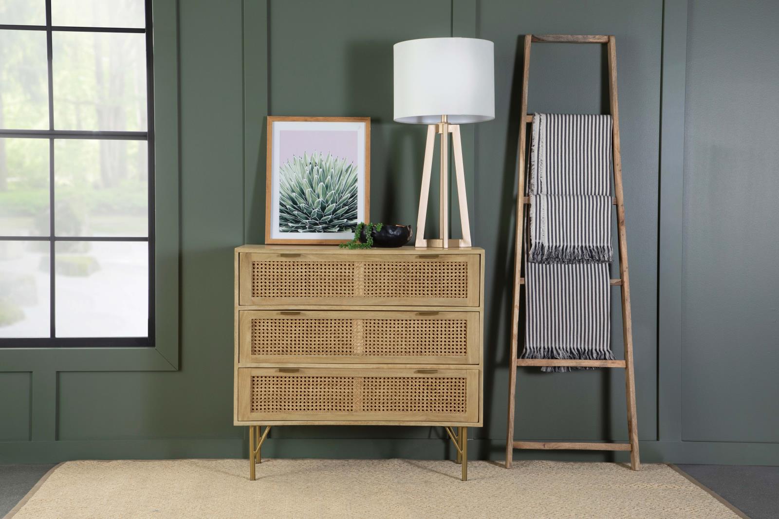 Zamora 3-drawer Wood/Cane Accent Cabinet