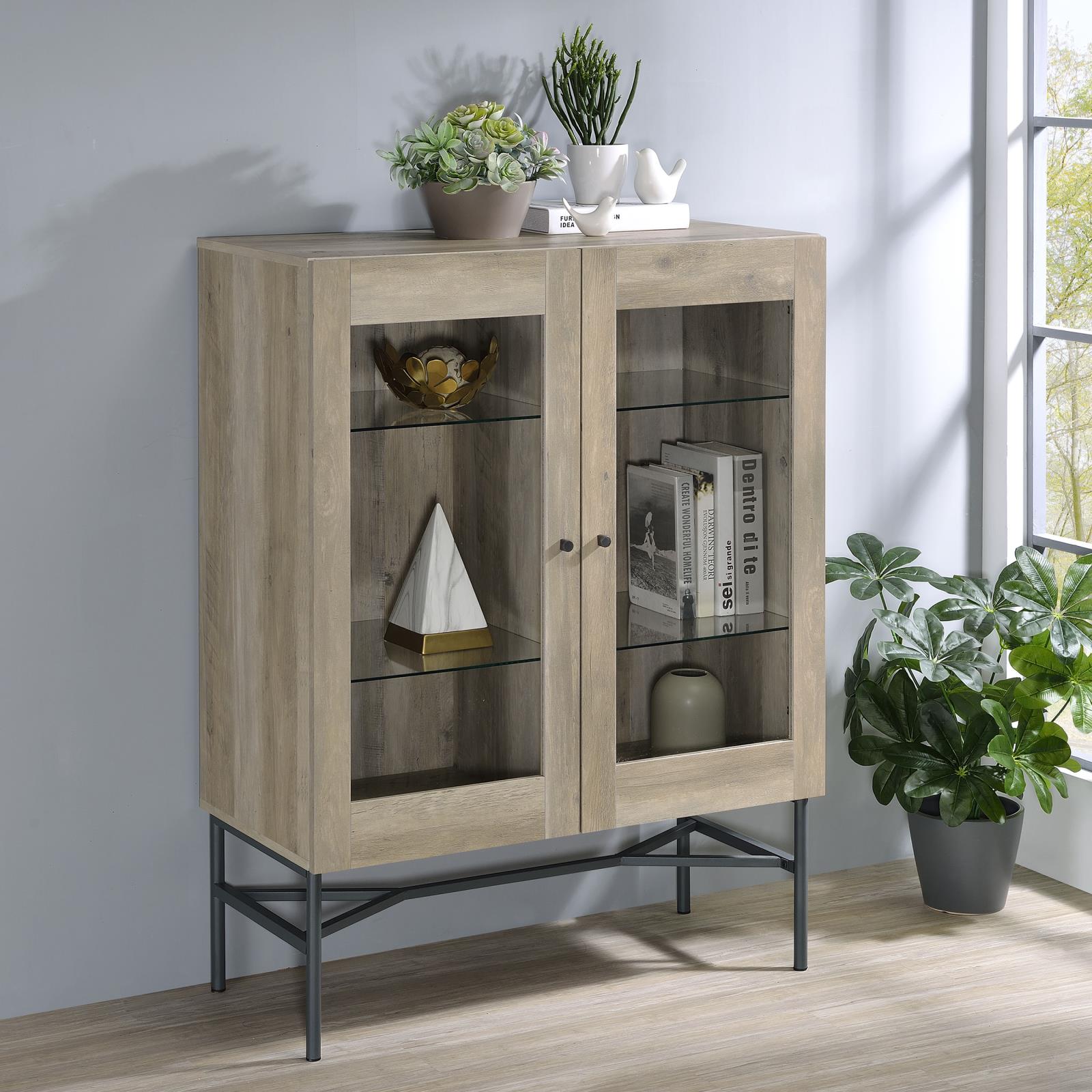 Bonilla 2-door Wood Veneer Accent Cabinet with Glass Shelves