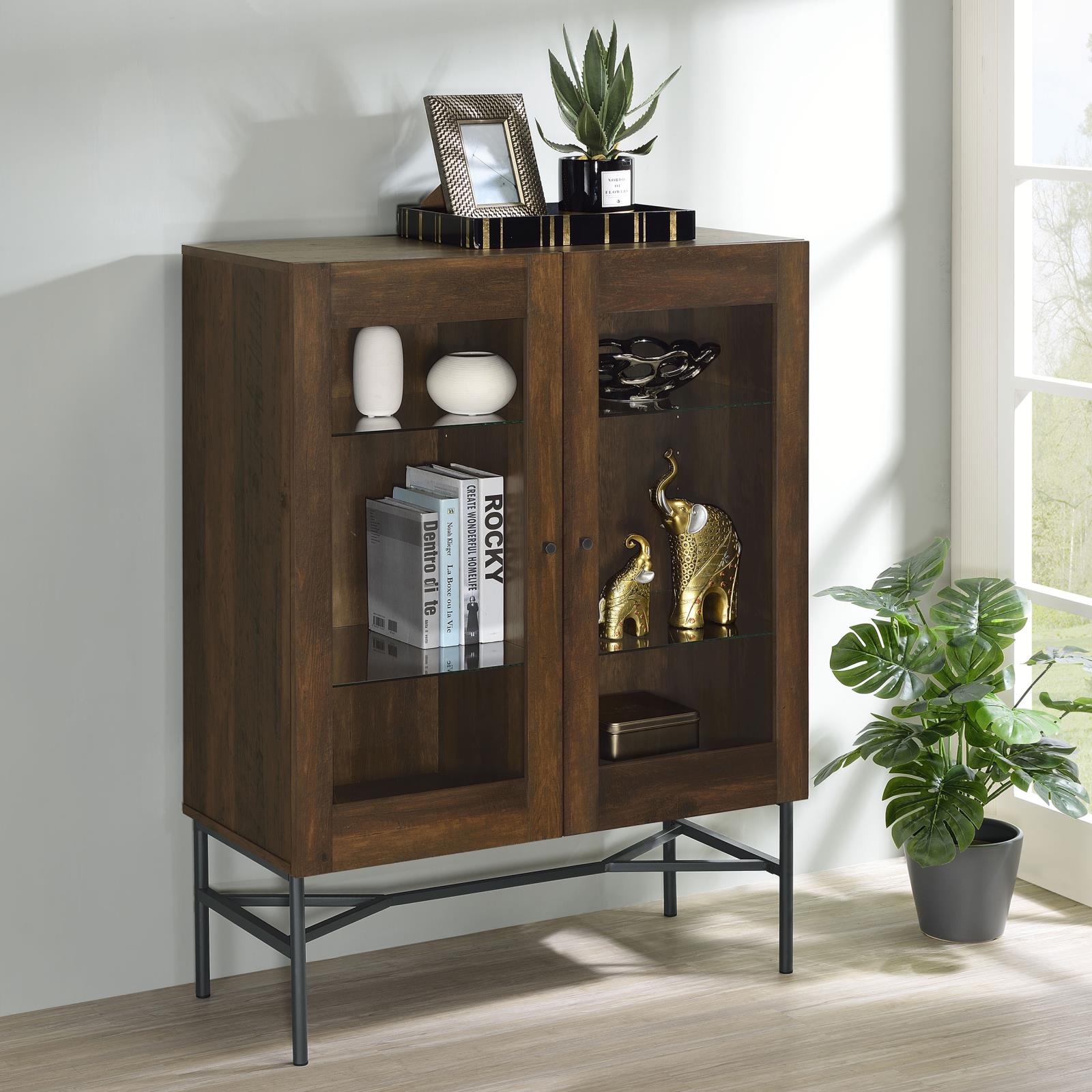 Bonilla 2-door Wood Veneer Accent Cabinet with Glass Shelves