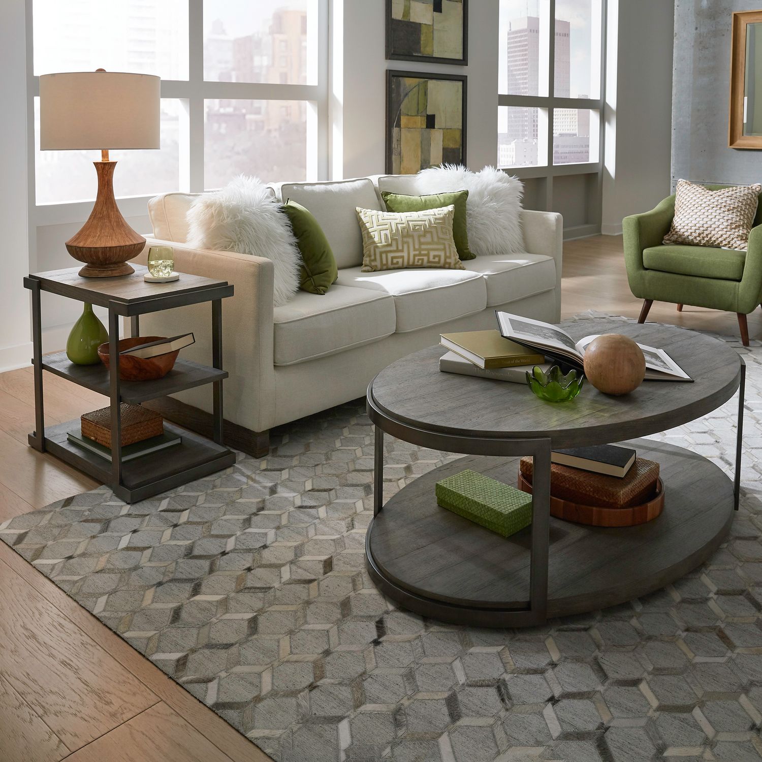 Modern View Oval MDF/Metal Cocktail Table