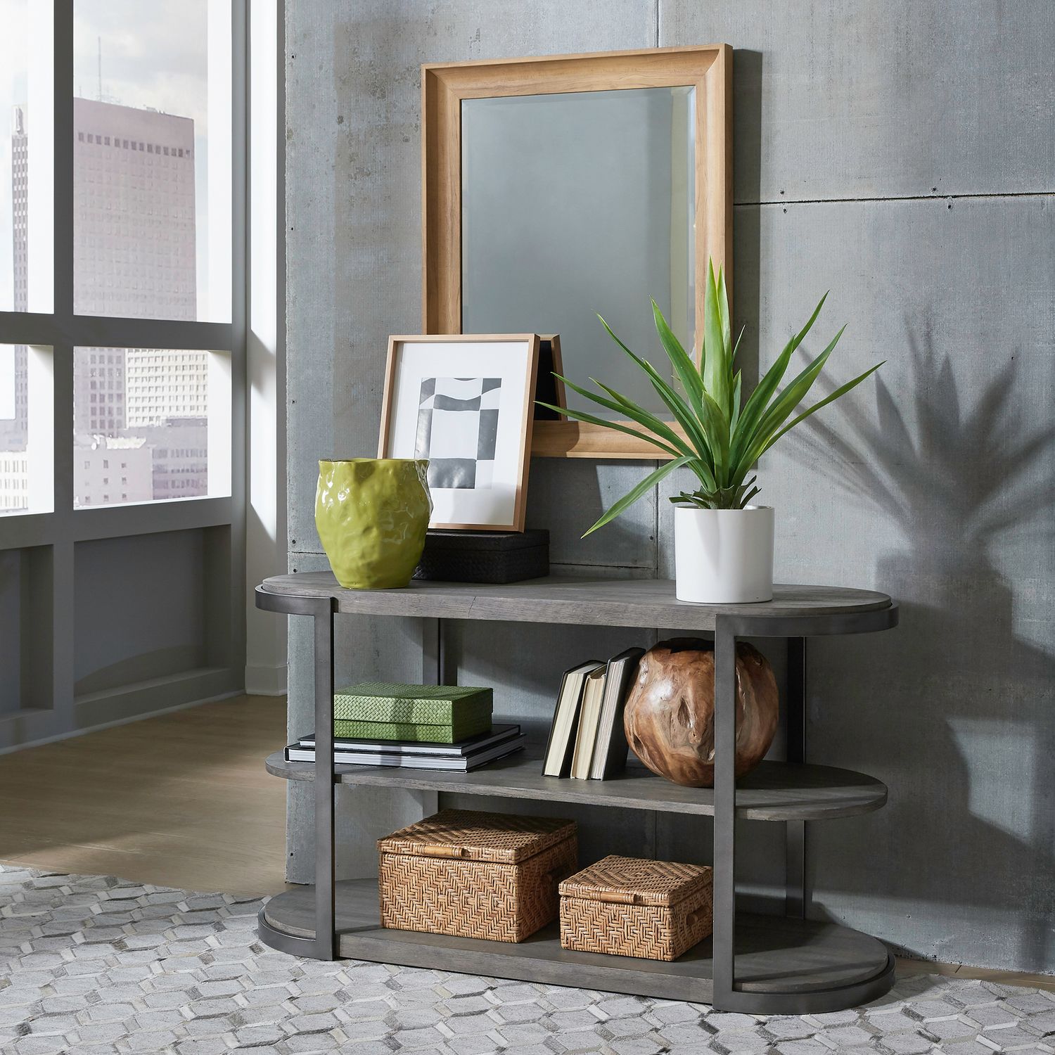 Modern View Oval MDF/Metal Sofa Table