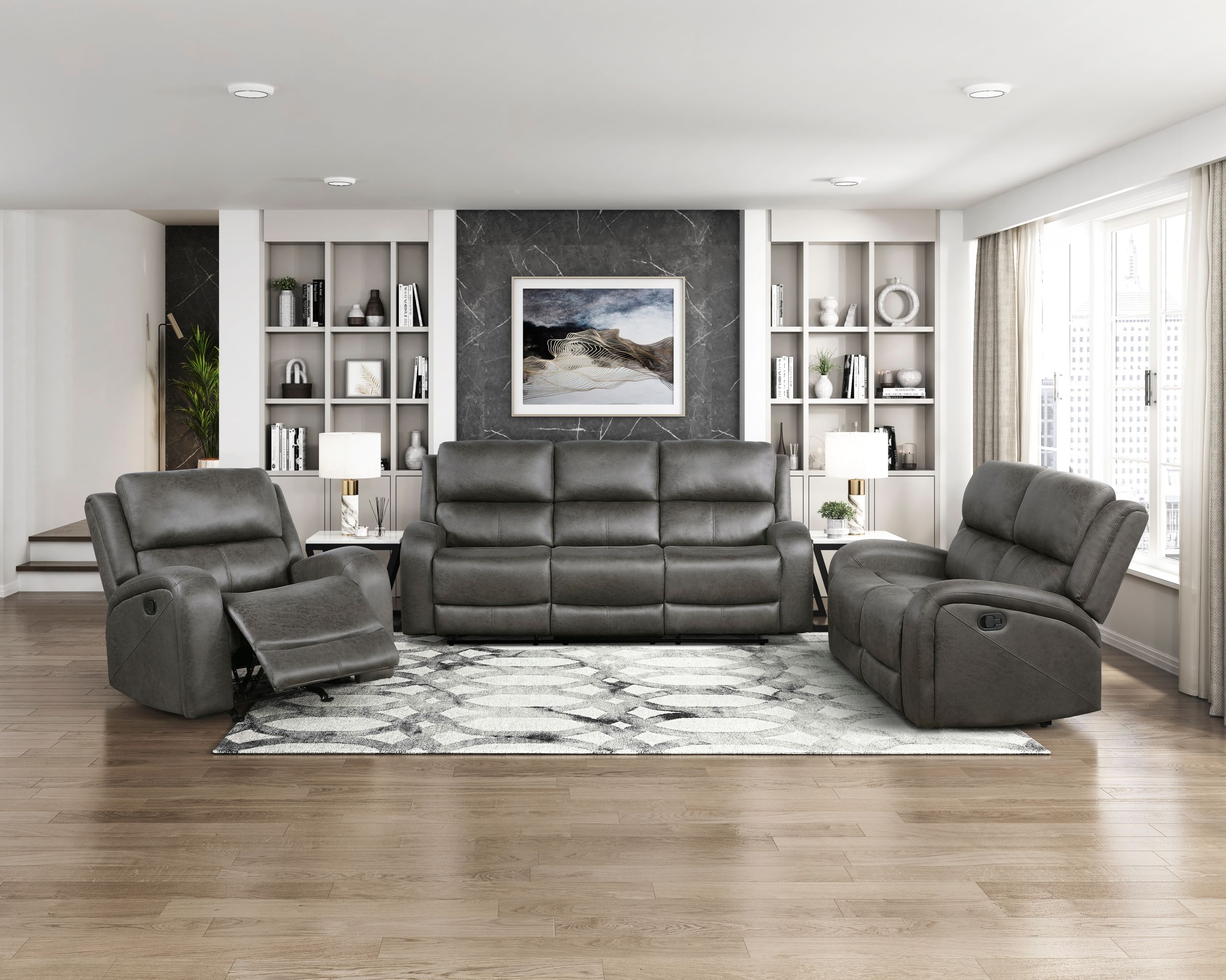 Pagosa Microfiber Double Reclining Living Room Set