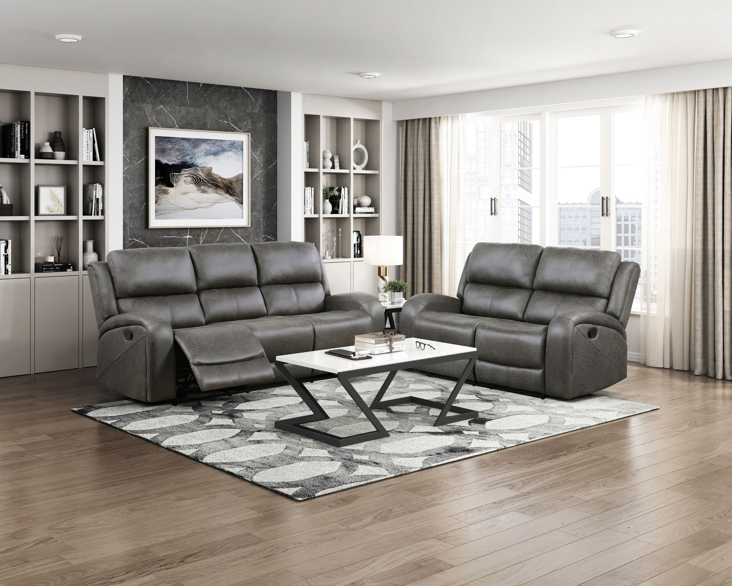 Pagosa Microfiber Double Reclining Living Room Set