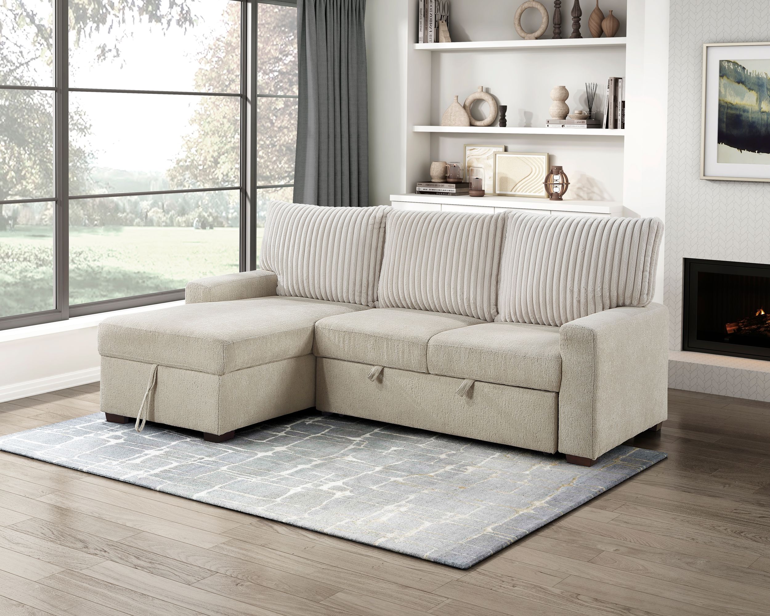 Gallatin Boucle/Corduroy 2‑Piece Sectional with Left Chaise & Pull‑out Bed