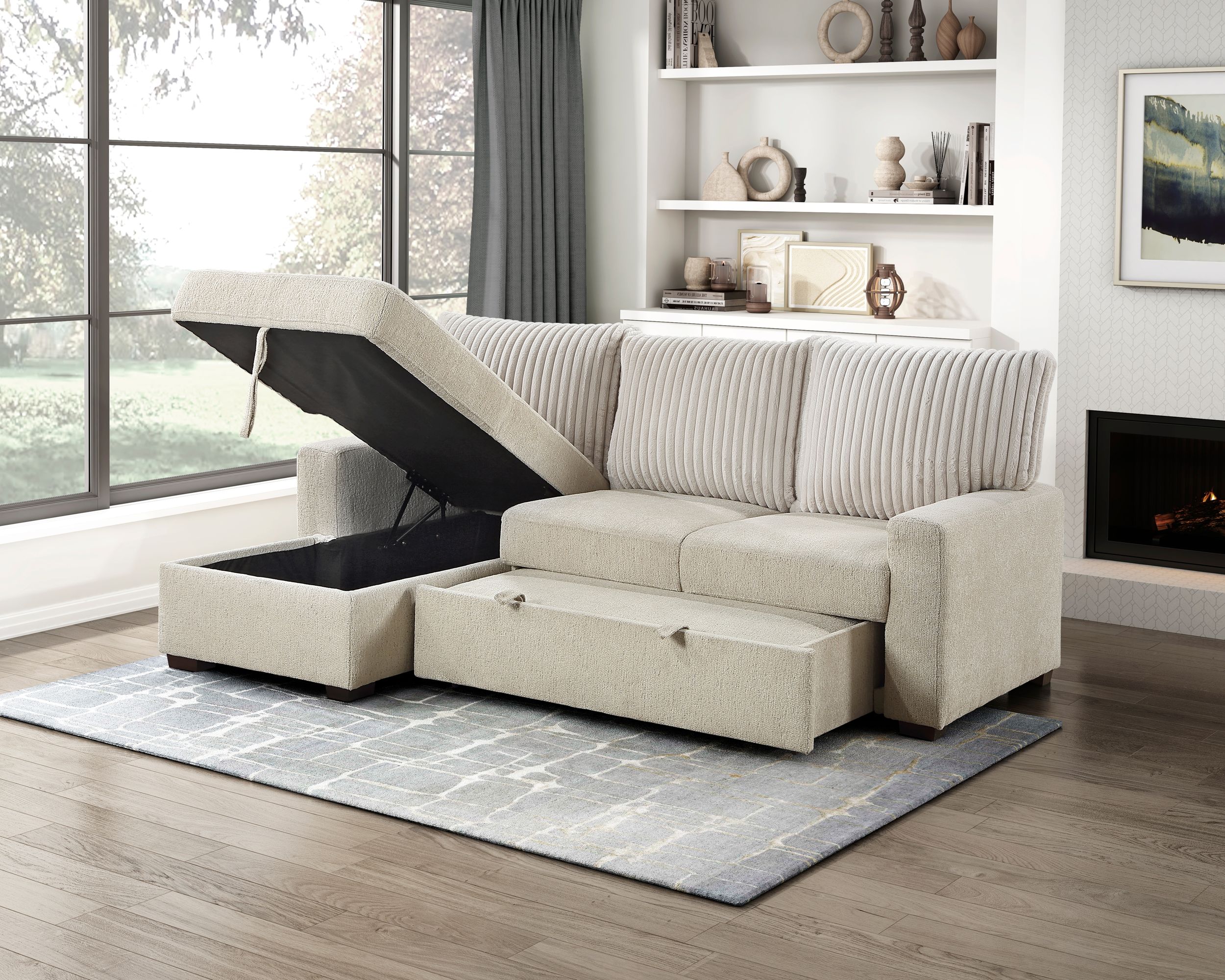 Gallatin Boucle/Corduroy 2‑Piece Sectional with Left Chaise & Pull‑out Bed