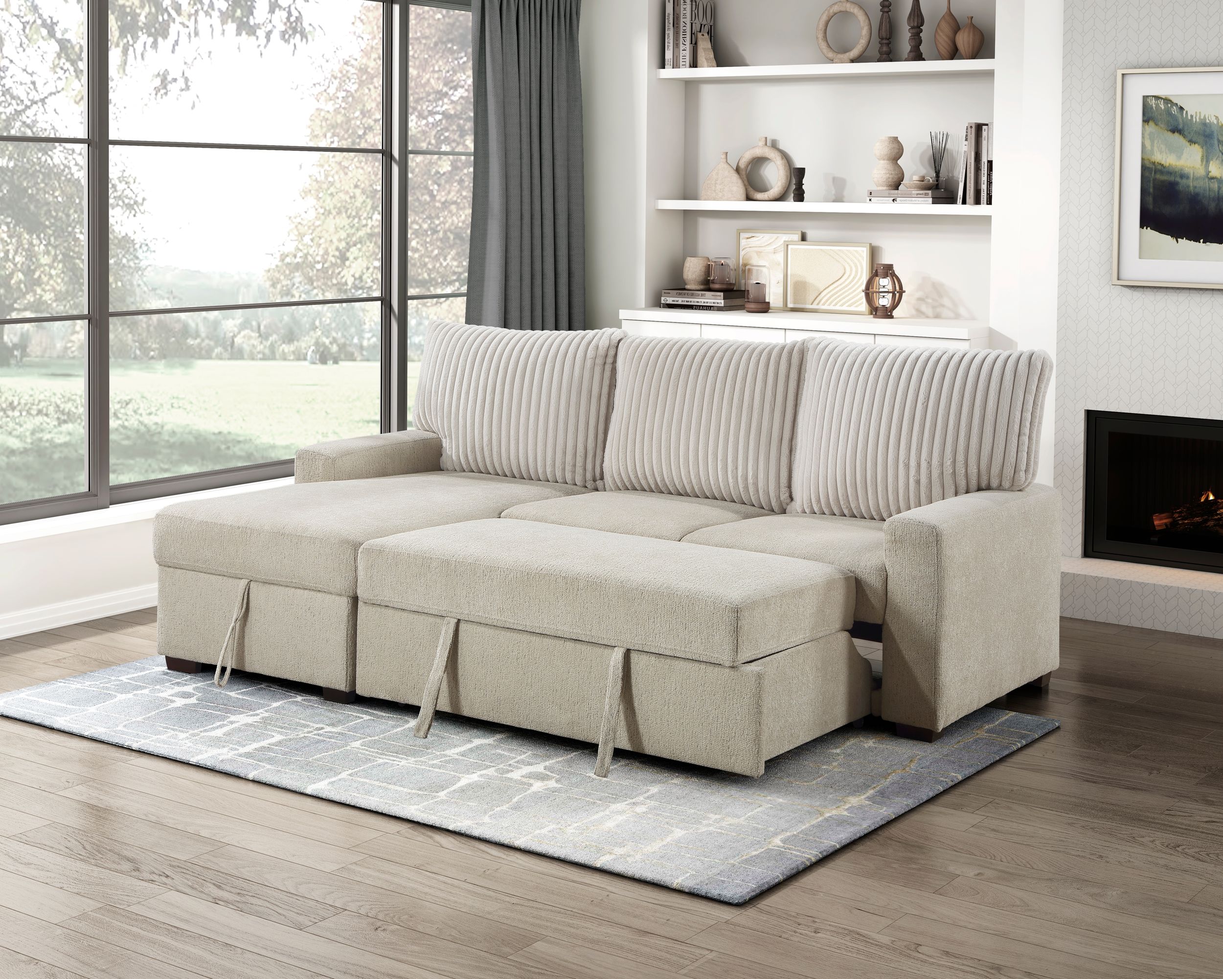 Gallatin Boucle/Corduroy 2‑Piece Sectional with Left Chaise & Pull‑out Bed