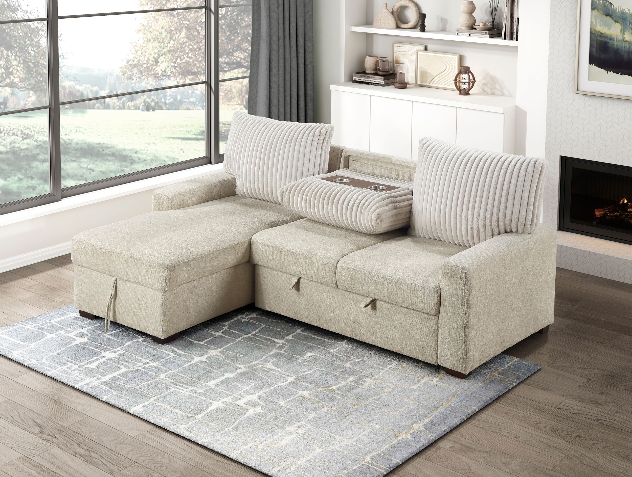 Gallatin Boucle/Corduroy 2‑Piece Sectional with Left Chaise & Pull‑out Bed