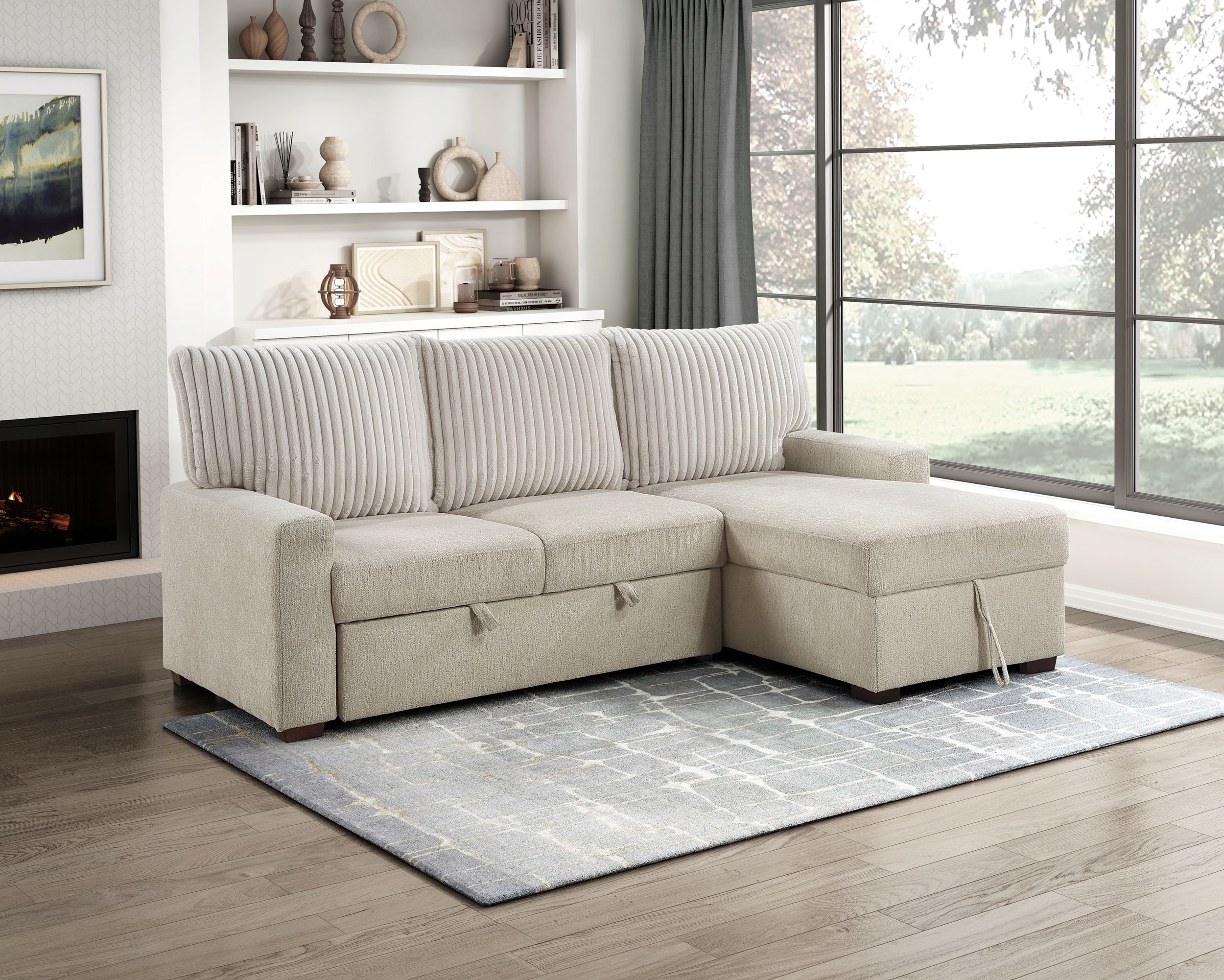 Gallatin Boucle/Corduroy 2‑Piece Sectional with Right Chaise & Pull‑out Bed