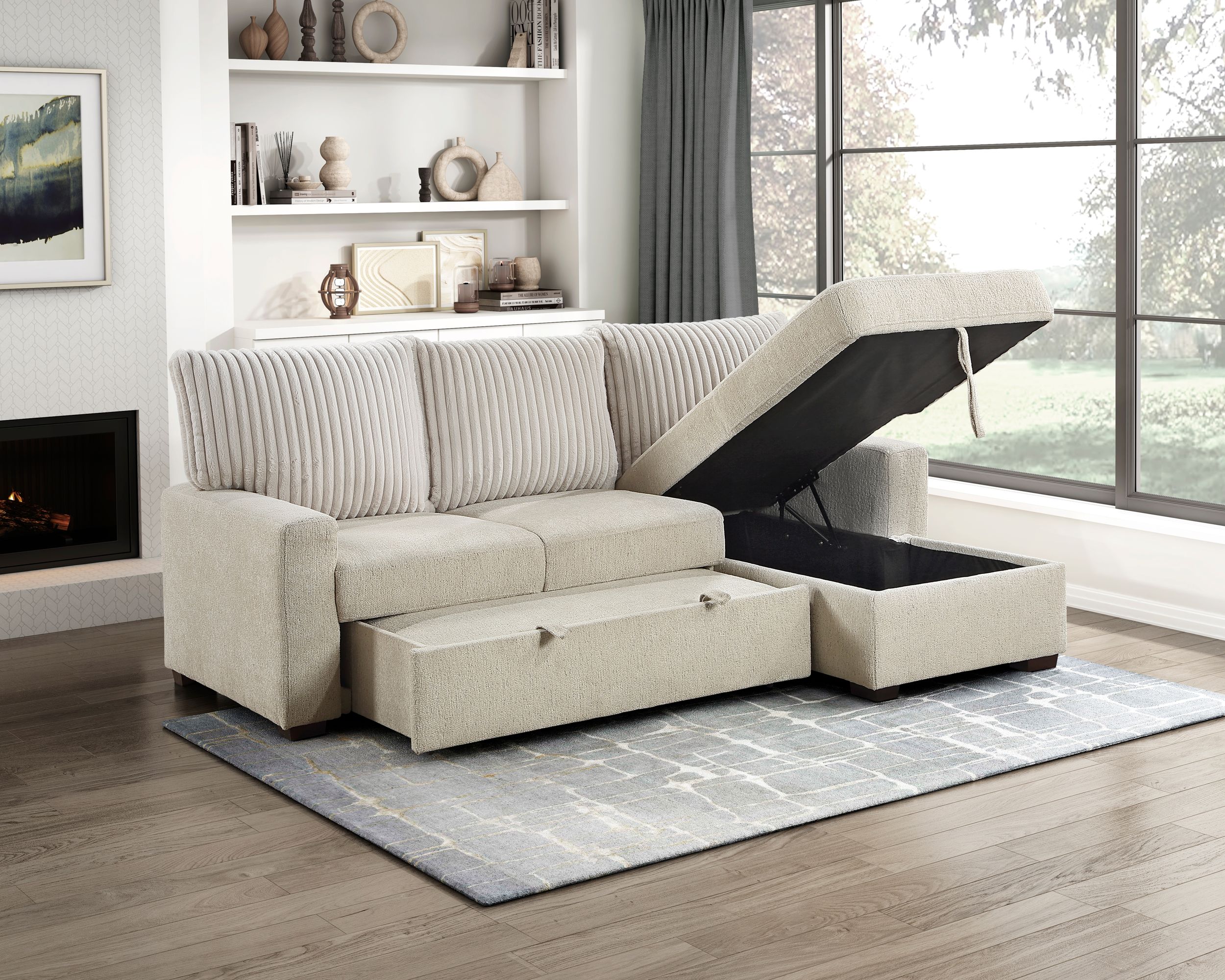 Gallatin Boucle/Corduroy 2‑Piece Sectional with Right Chaise & Pull‑out Bed