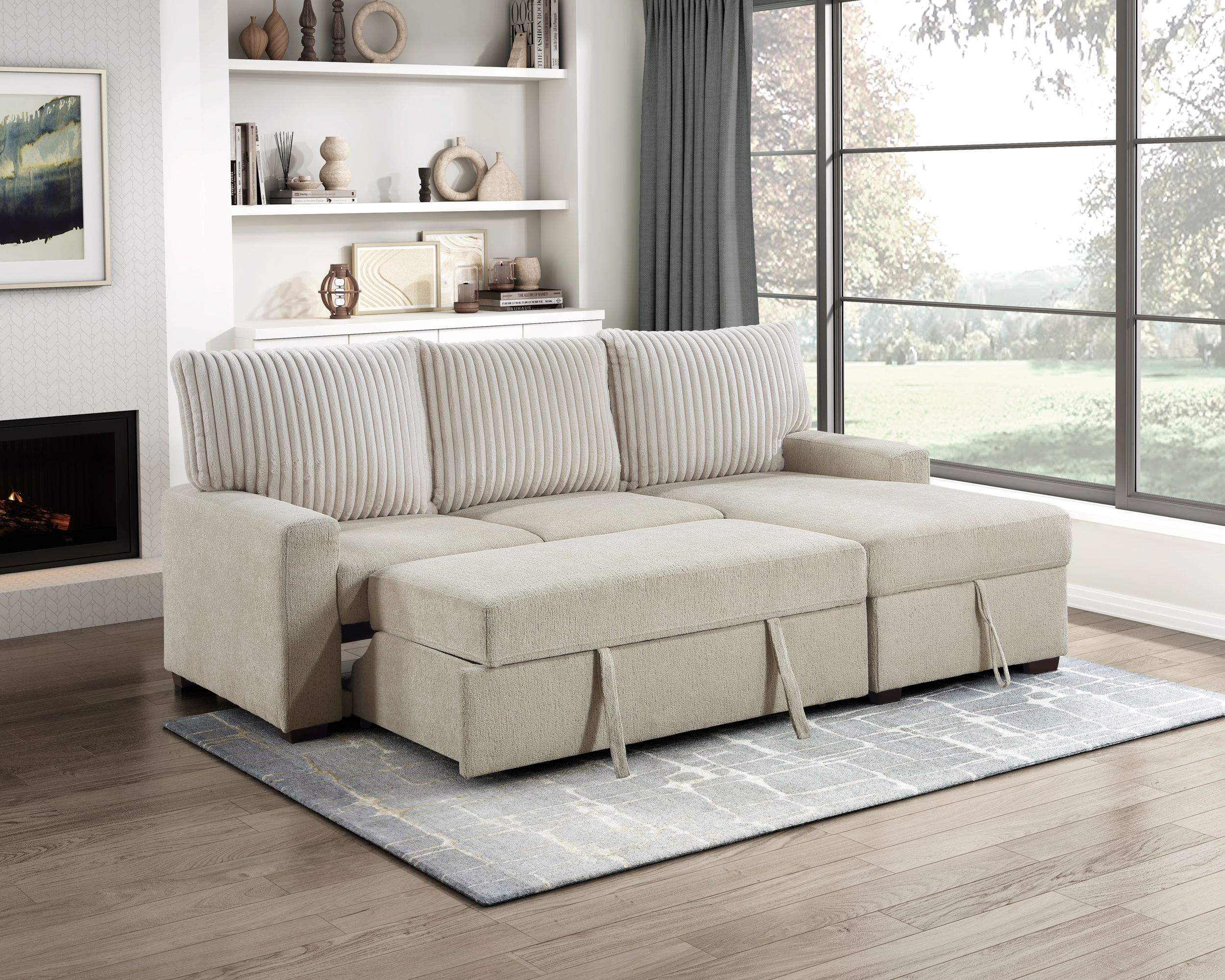 Gallatin Boucle/Corduroy 2‑Piece Sectional with Right Chaise & Pull‑out Bed