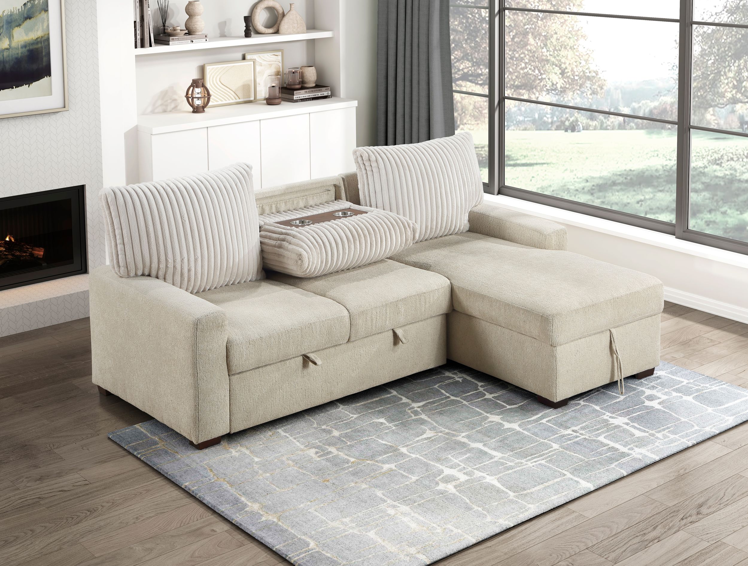 Gallatin Boucle/Corduroy 2‑Piece Sectional with Right Chaise & Pull‑out Bed