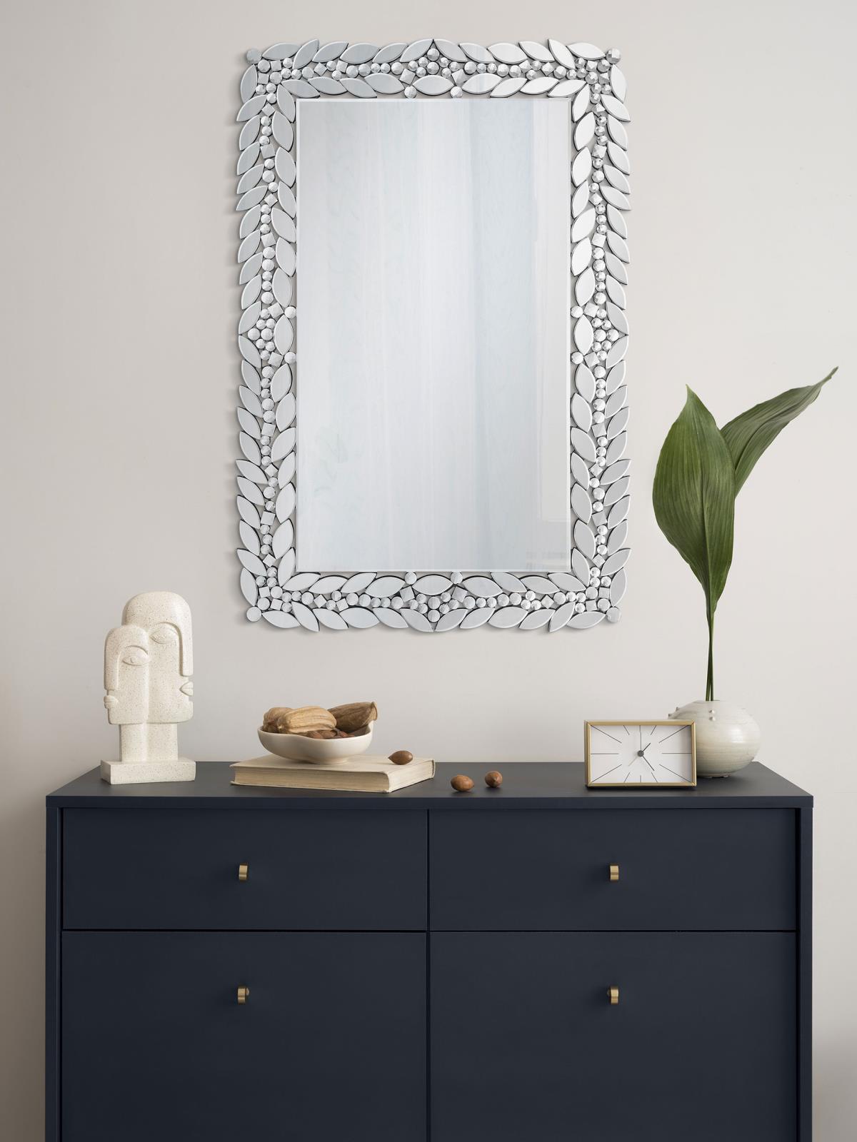 Cecily Rectangular Leaves Frame Wall Mirror with Faux Crystal