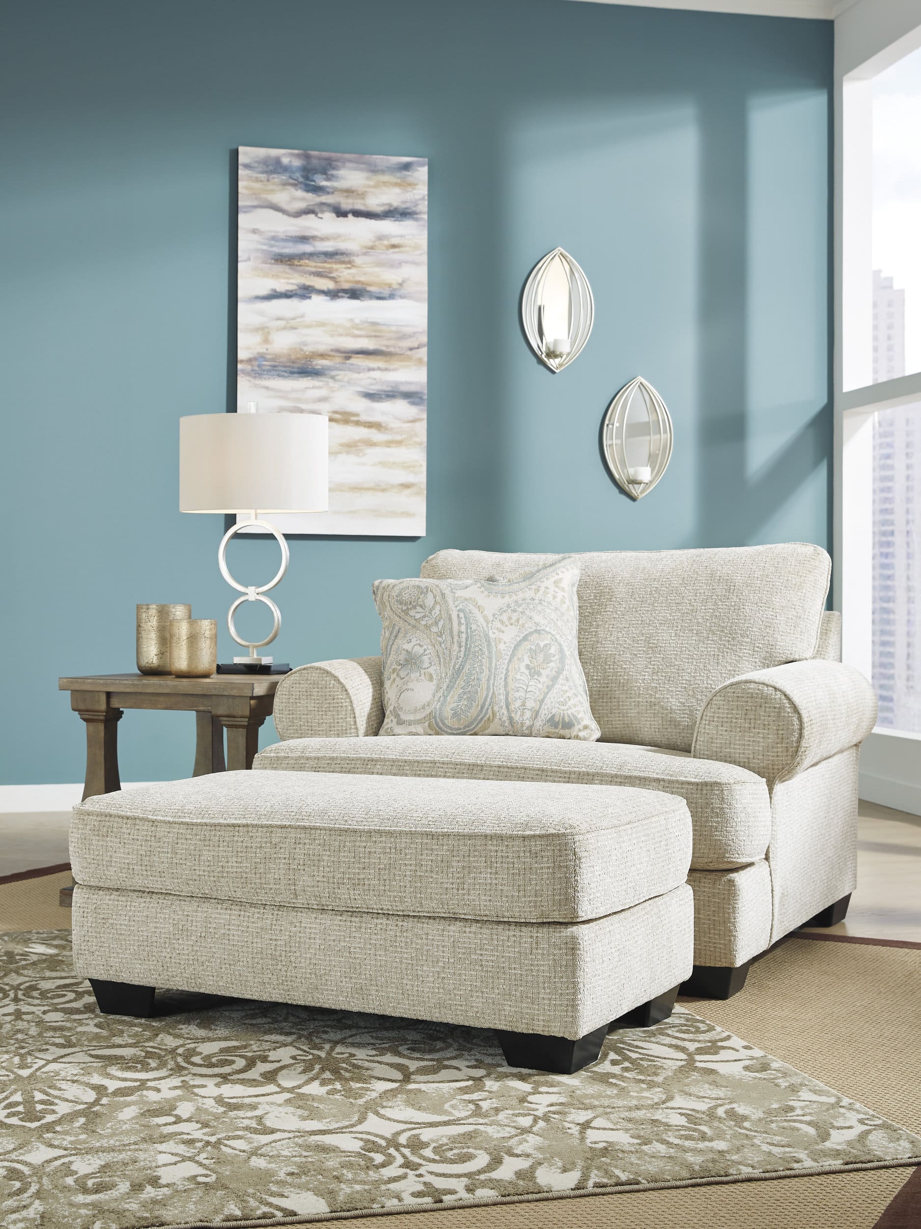 Monaghan 44" Rectangular Accent Ottoman - Sandstone Beige Textured Polyester