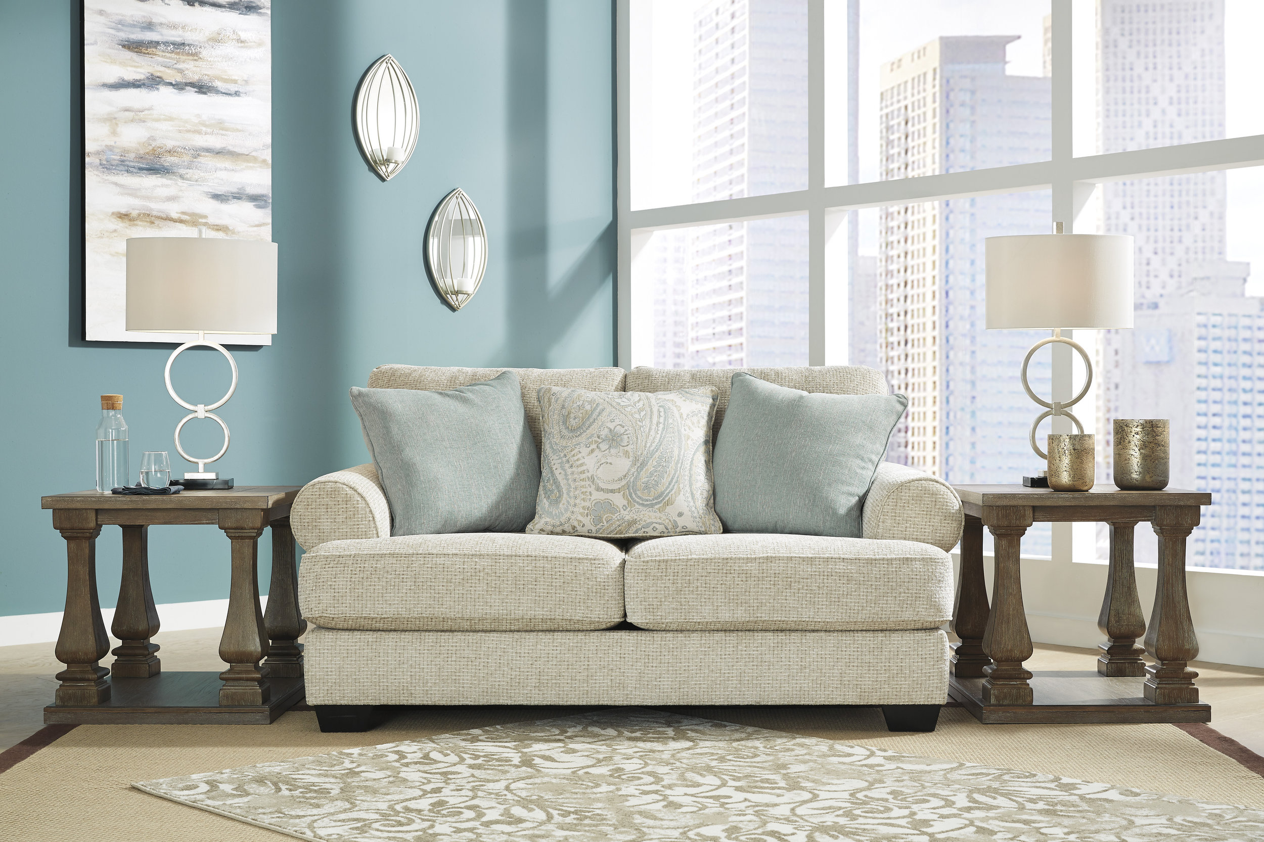 Monaghan Transitional Loveseat | Sandstone Chenille Upholstery