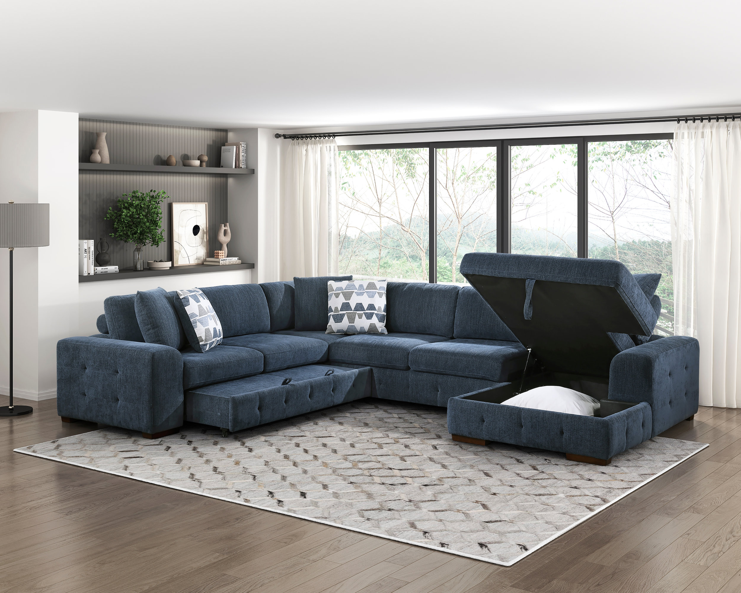 Raife U-Shaped Chenille 4-Piece Sectional with Right Chaise