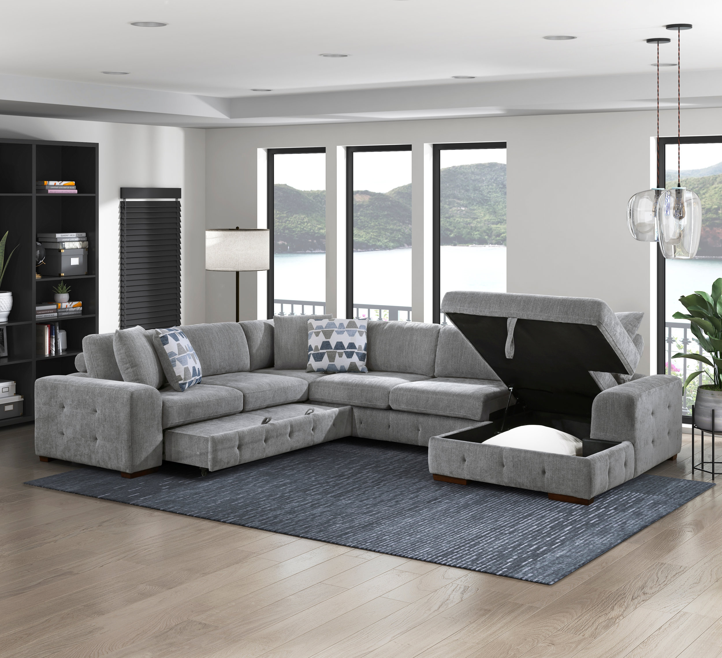 Raife U-Shaped Chenille 4-Piece Sectional with Right Chaise
